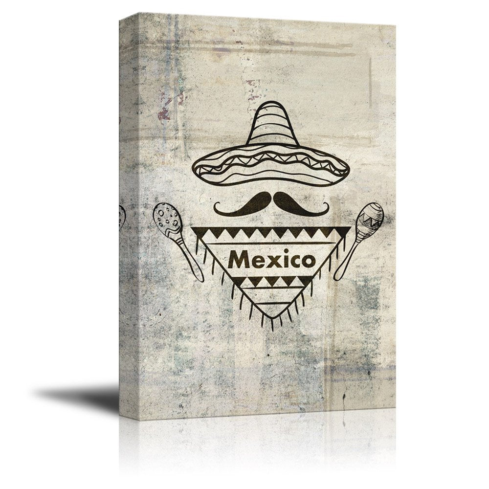 Wall26 - Canvas Print Wall Art - Sombrero And Other Mexican Elements - Gallery Wrap Modern Home Art | Ready To Hang - 32X48 Inch