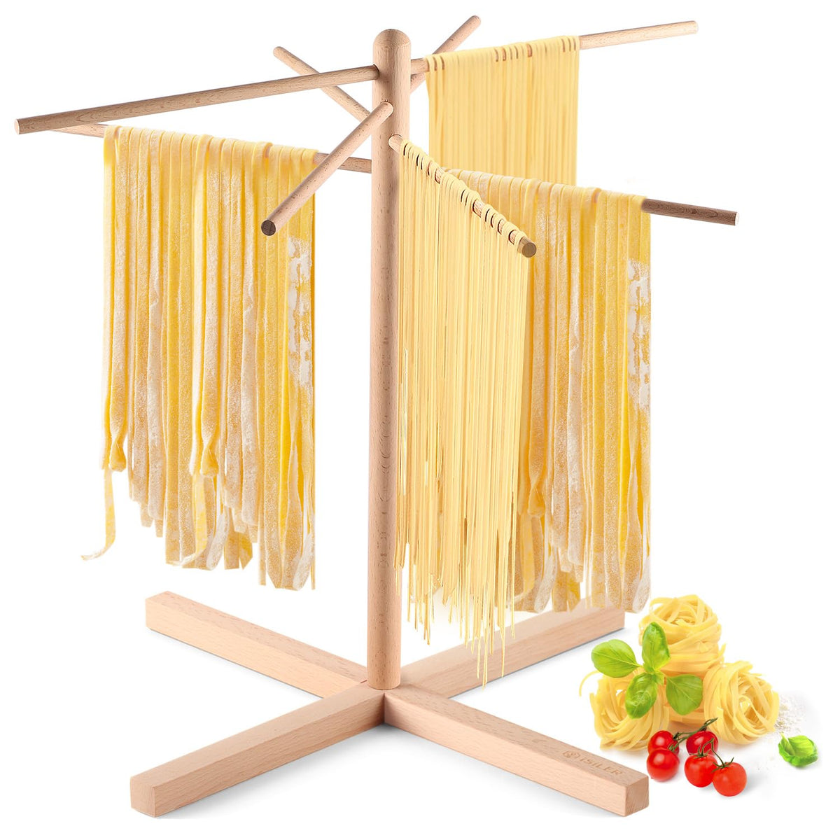 Isiler Natural Beech Wood Pasta Drying Rack With 8 Branches, Easy To Transfer For Drying Pasta And Spaghetti, Special Suspension