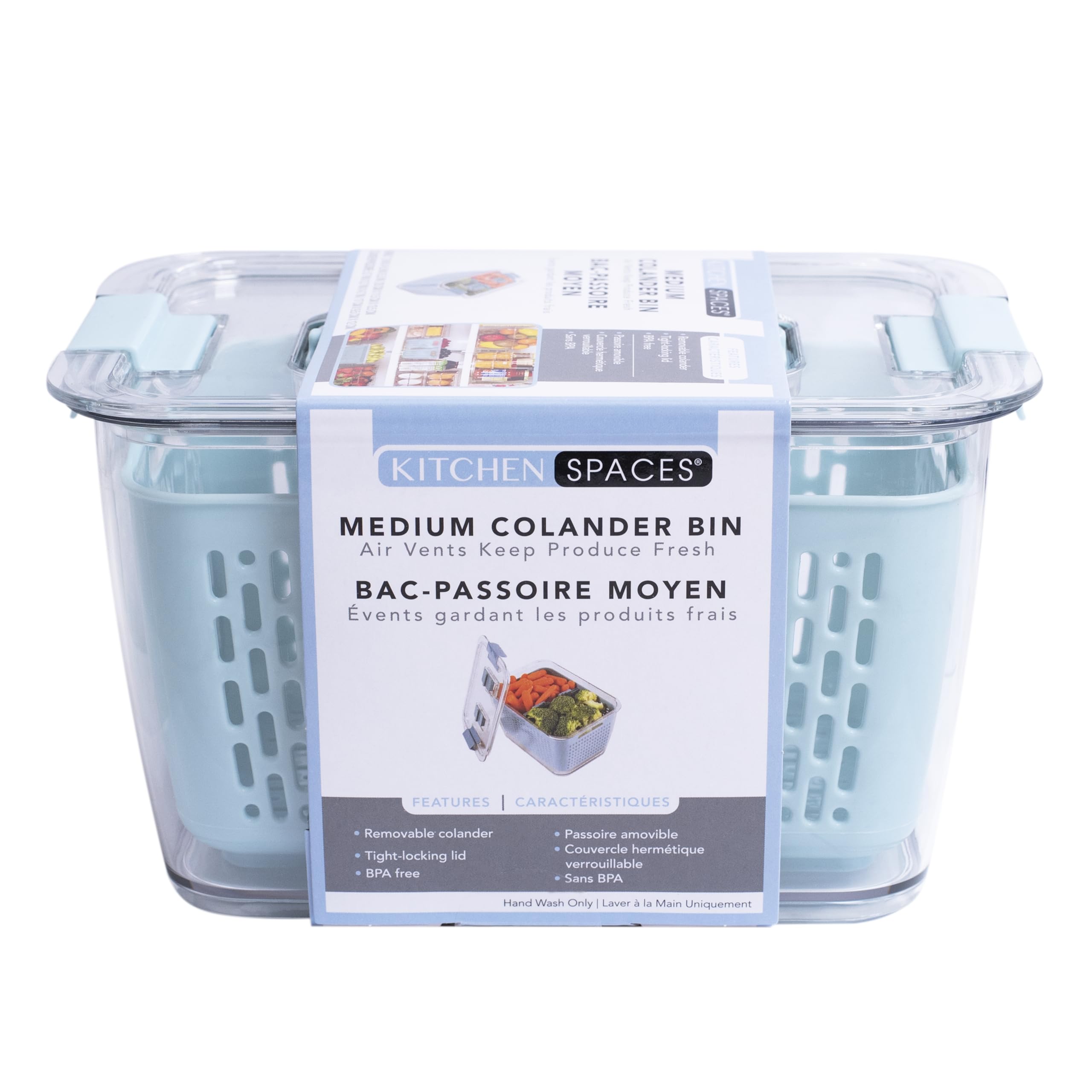 Kitchen Spaces Kscb12-Amz Colander Bin Stackable Food Storage Organizer For Fridge, Freezer, And Pantry, 8.8'' X 6.8'' X 3.9'',