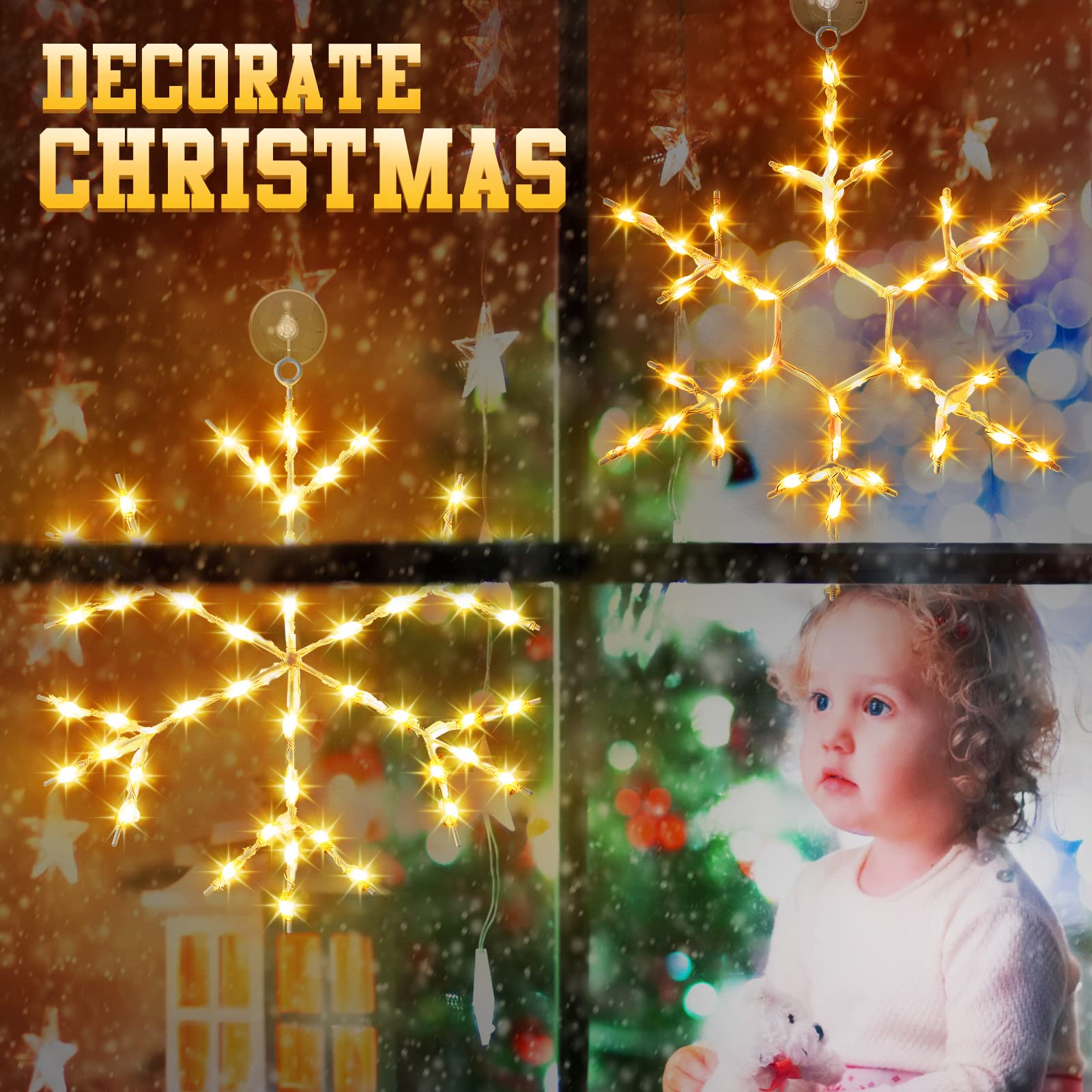 Tuanse 2 Pcs Christmas Silhouette Window Lights Christmas Snowflake Lights with Remote Control LED Lighted Snowflake Decorations