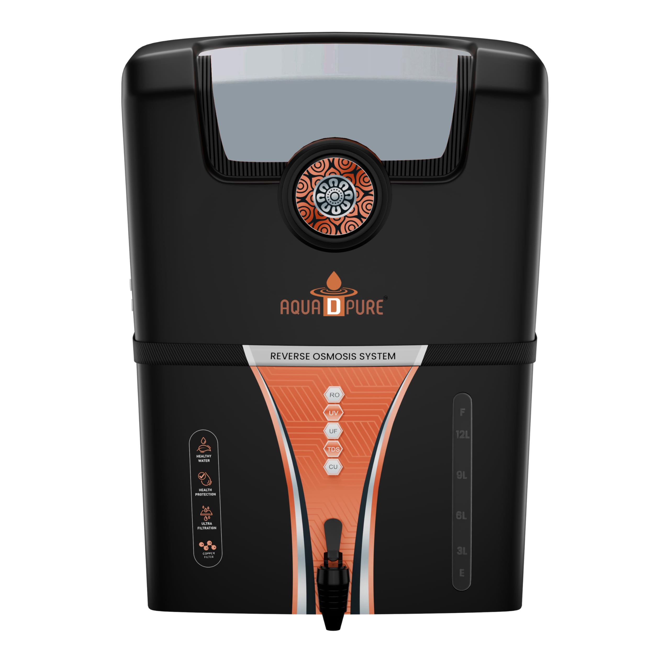 Aquadpure Copper 12L Ro+Uv Water Filter Purifier For Home, Kitchen Fully Automatic Uf+Tds Controller, Suitable For Water With T
