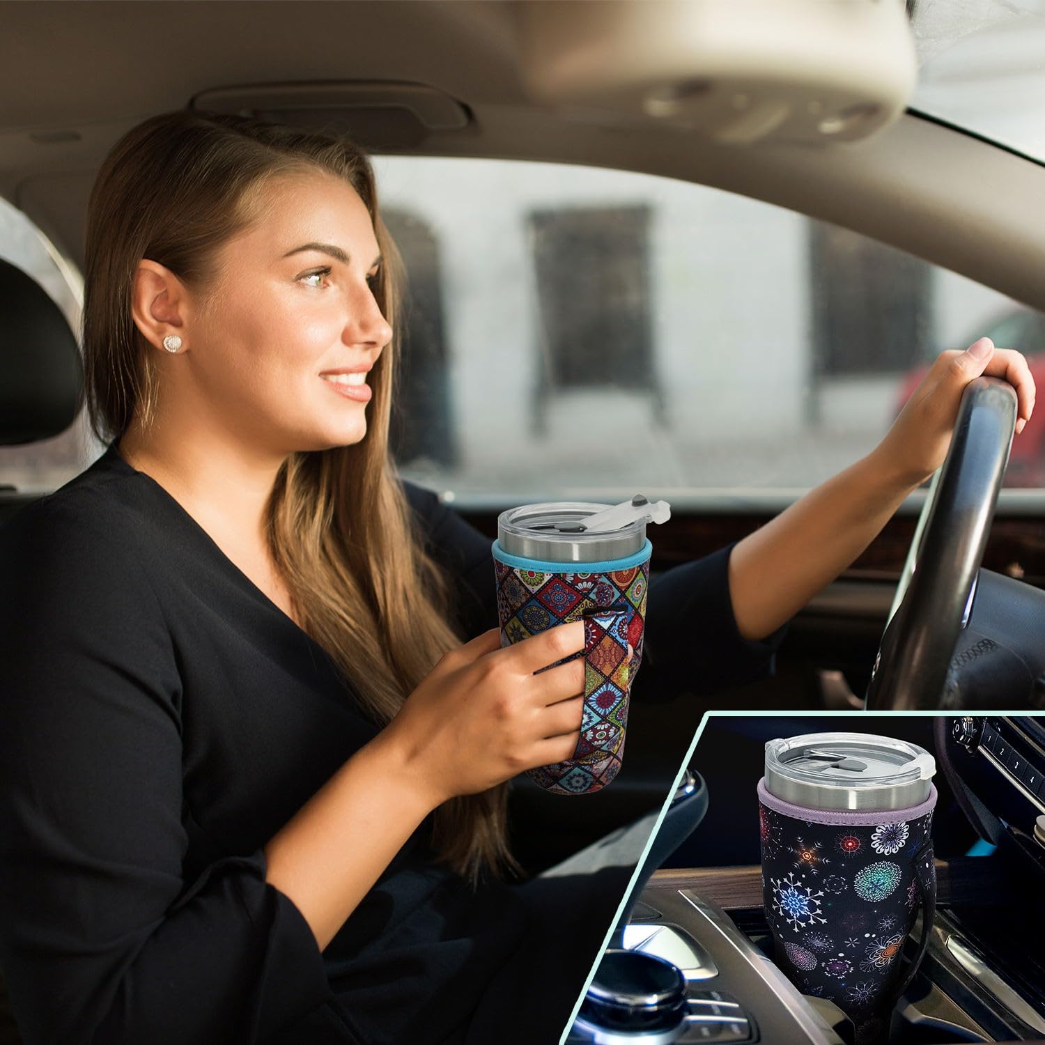 Ajltpa Reusable Iced Coffee Cup Sleeve Neoprene Insulated Sleeves Cup Holder With Handle Idea For 30Oz - 32Oz Tumbler Cups, Prot