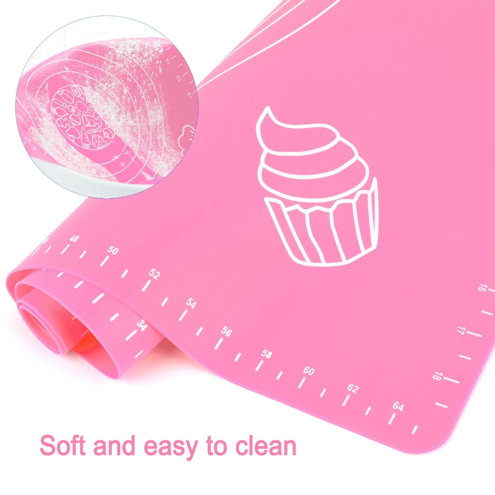 Silicone Pink 70X50Cm Baking Mat Sheet Pastry Mat With Measurement, Non-Slip Pastry Rolling Mat, Non-Stick Dough Kneading Board