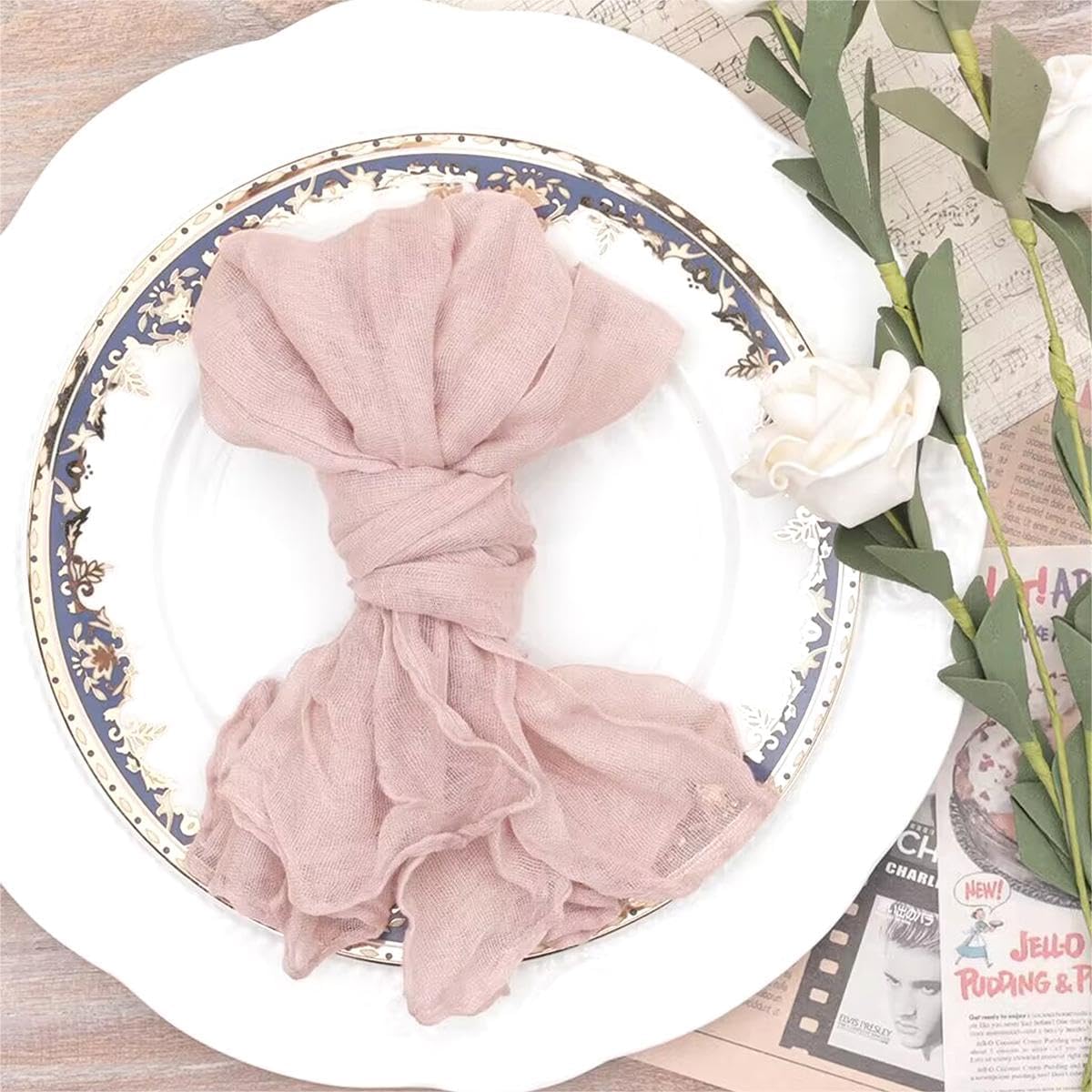 Mlmc Rustic Cheesecloth Napkins Set Of 24 Dusty Pink Gauze Cheese Cloth Napkins 21''X21'' Wrinkled Table Napkins In Bulk For Spr