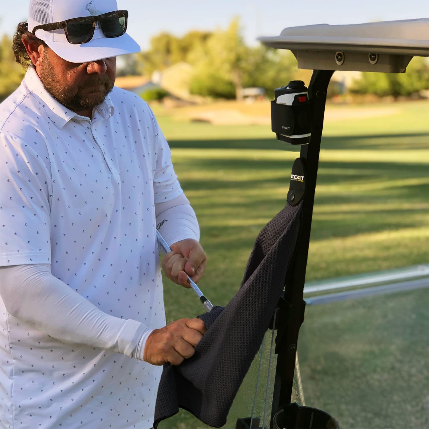 STICKIT Magnetic Golf Towel  Black  2-Pack  Top-Tier Microfiber Golf Towel with Deep Waffle Pockets  Industrial Strength Magnet for Strong Hold to Golf Carts or Clubs