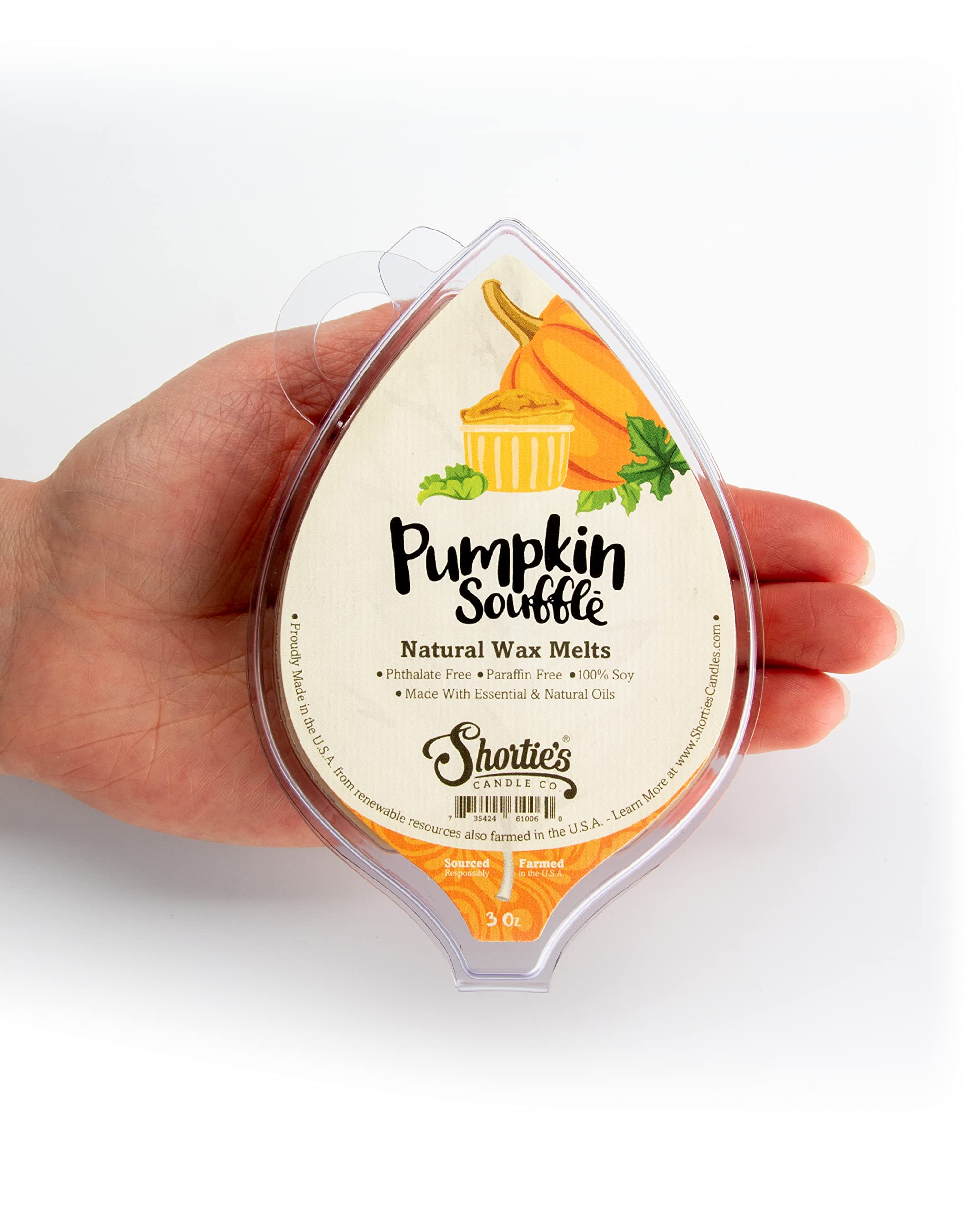 Shortie's Candle Company Pumpkin Souffle Natural Soy Wax Melts - Formula 117-1 Highly Scented 3 Oz. Bar - Made with 100% Soy and