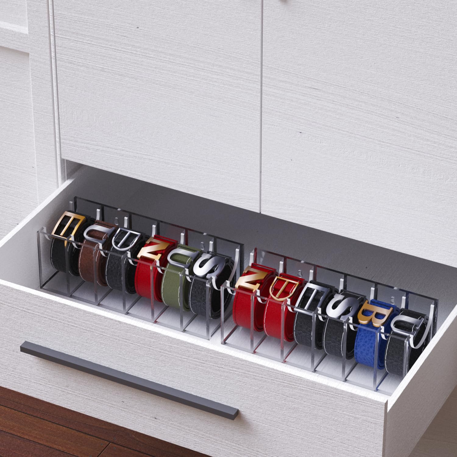 Gti Belt Organizer, Acrylic 6 Compartments Belt Organizer For Closet And Drawer, Display Case For Tie,Bow Tie And Belt,Clear Bel