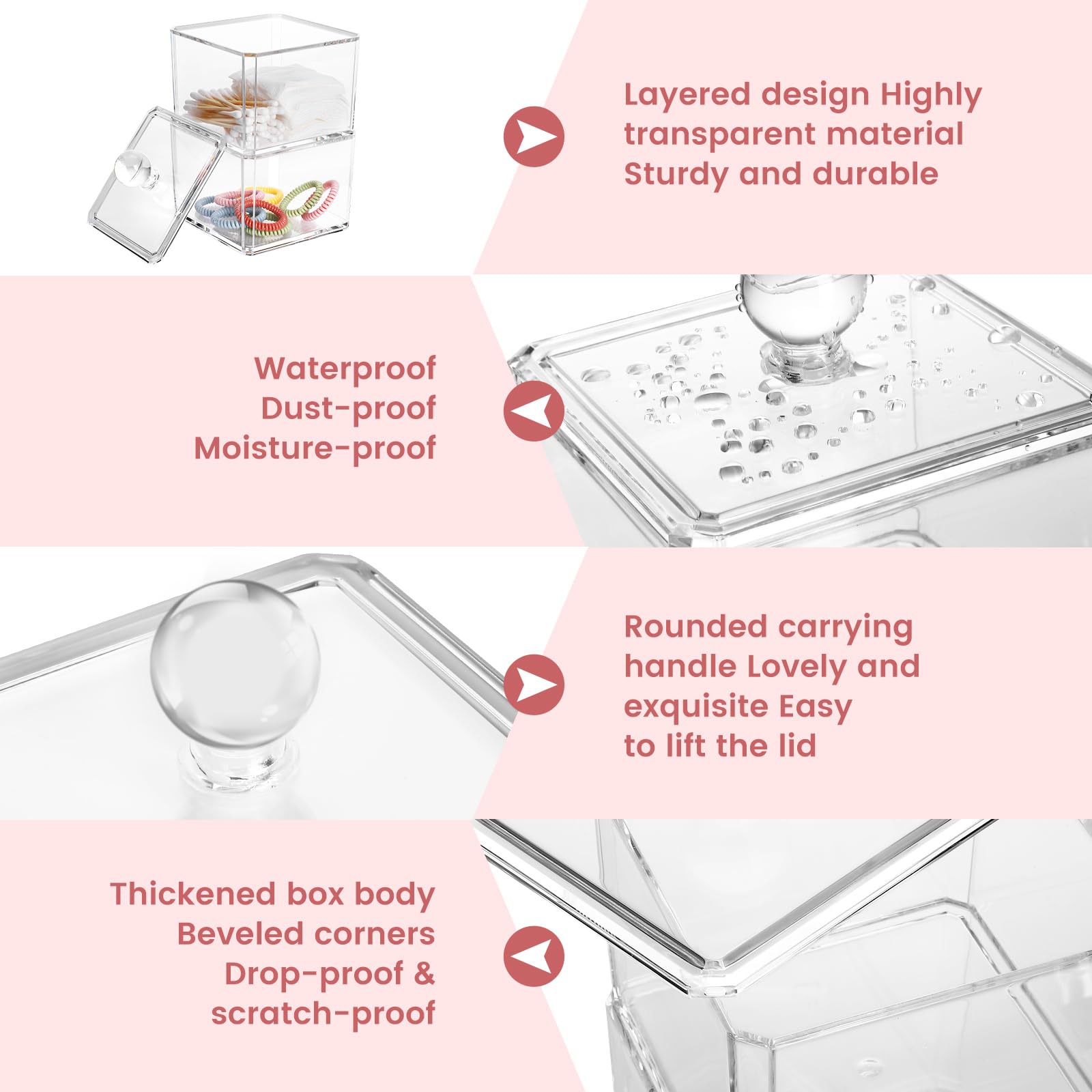 BLVRYVIO Hair Accessories Organizer for Girls  Clear 3 Stackable Acrylic Hair Tie Organizer for Headband  Bows  Cotton Swab Organization  Bathroom Containers Hair Clip Holder Storage with Lids