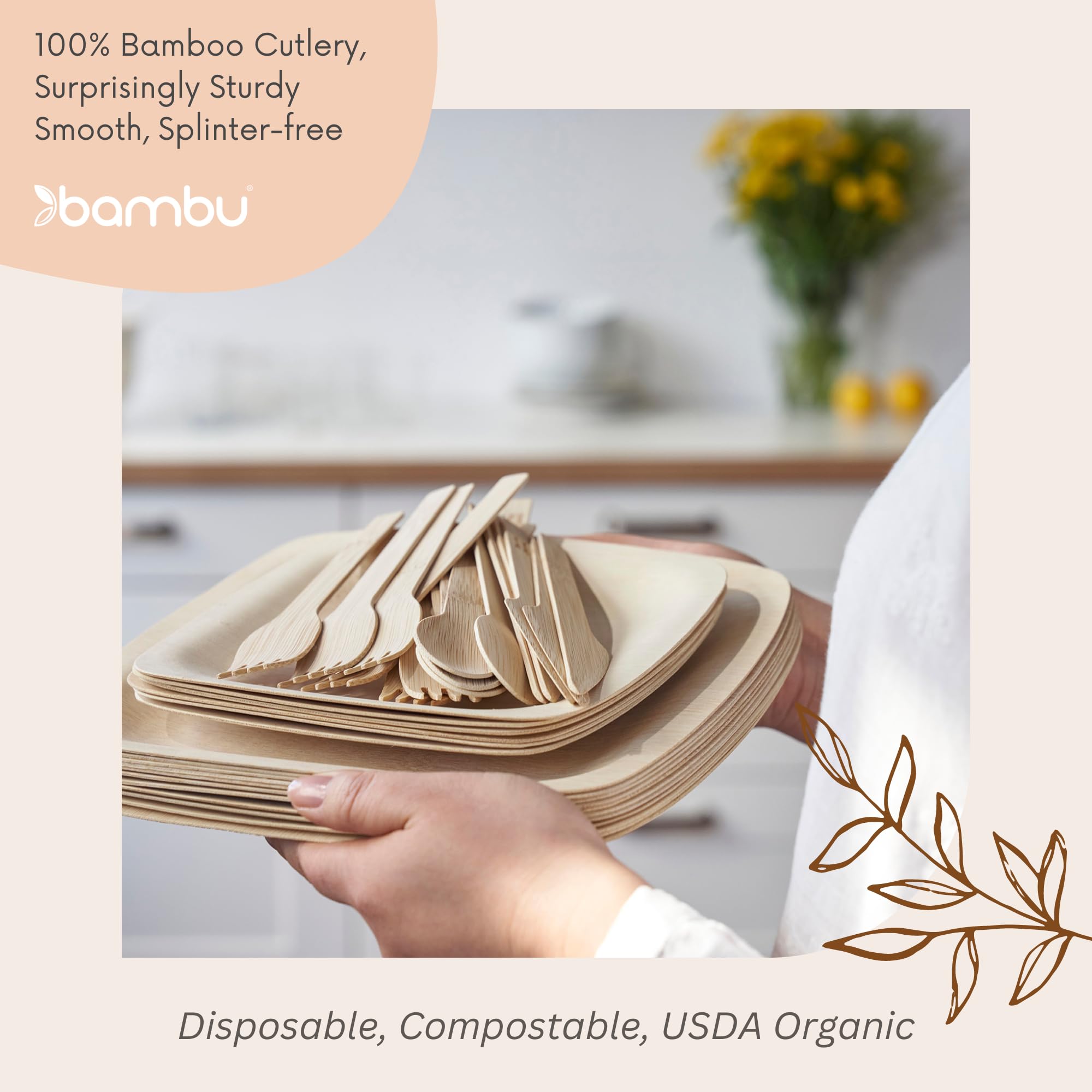 Bambu, Disposable Bamboo Sporks Set , 100% Organic Biodegradable Utensils For Any Occasion, Veneerware Party, Wedding, And Event
