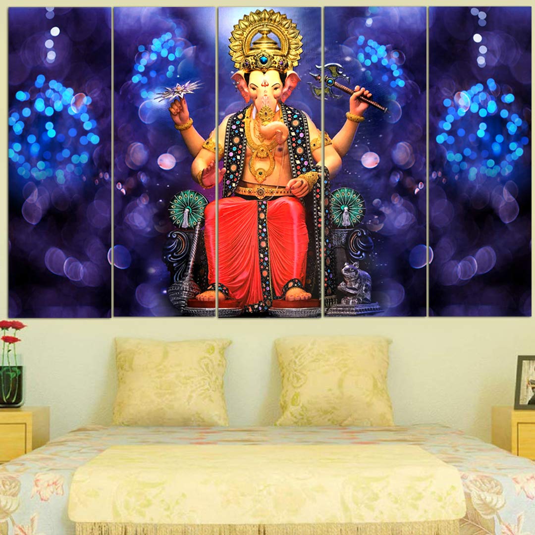 Maxstone Ganesh ji Multiple Frame Wall Painting (50 x 30 Inch, Vynl) For living Room, Bedroom, Drawing Room, Home, Office Decor 