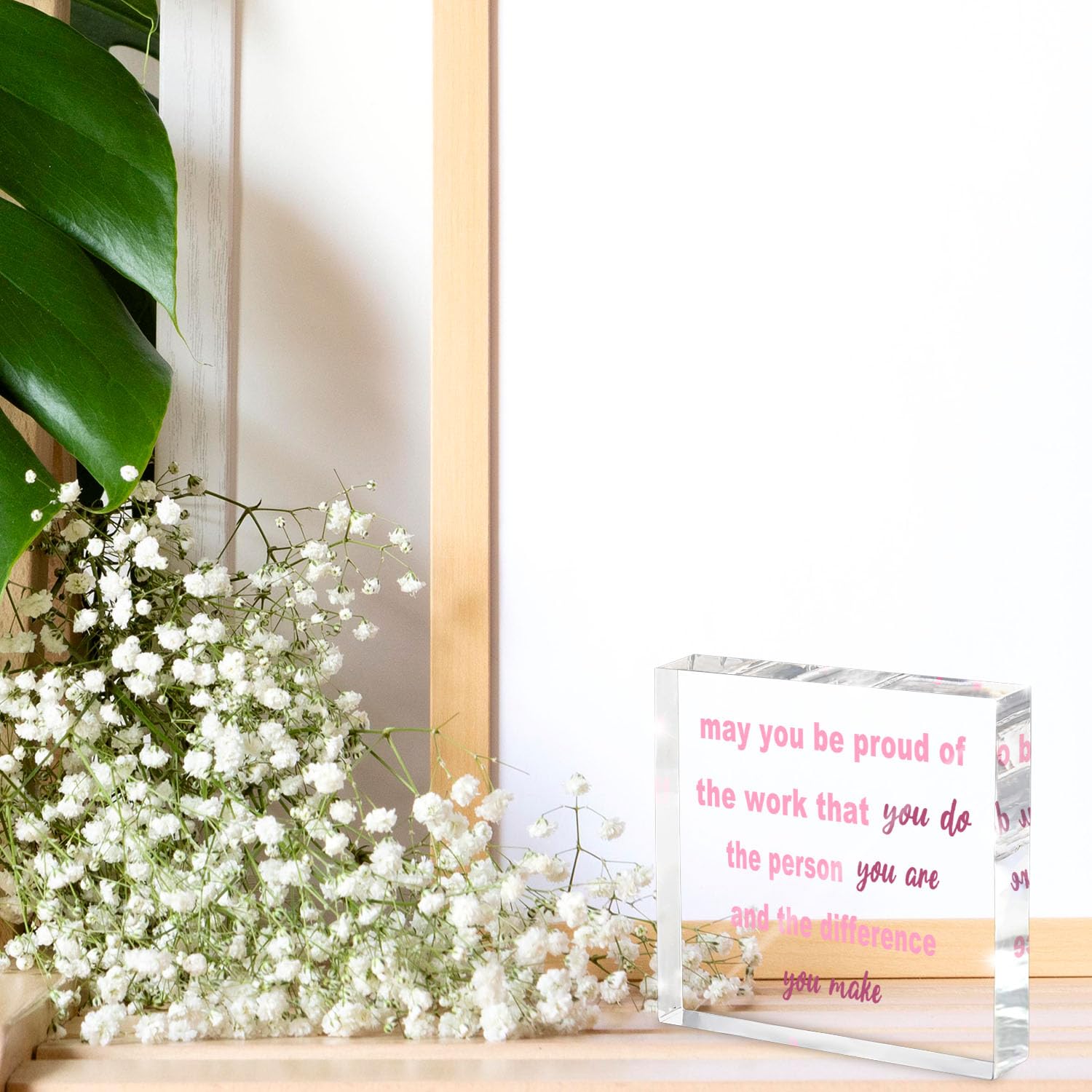 Appreciation Gifts for Women Coworkers - 4 Inch Pink Acrylic Desk Decor with Inspirational Quote - Thank You Farewell Goodbye Gi
