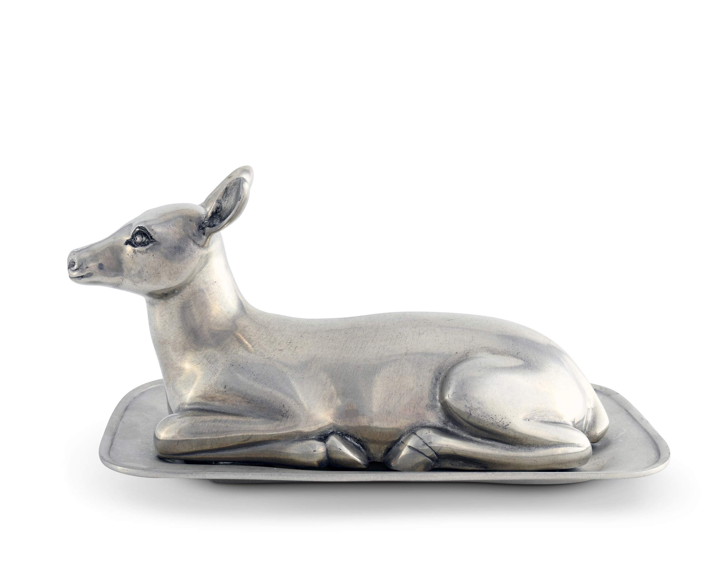 Vagabond House Pewter Doe / Deer Covered Butter Cream Cheese Dish 8 Inch X 5 Inch