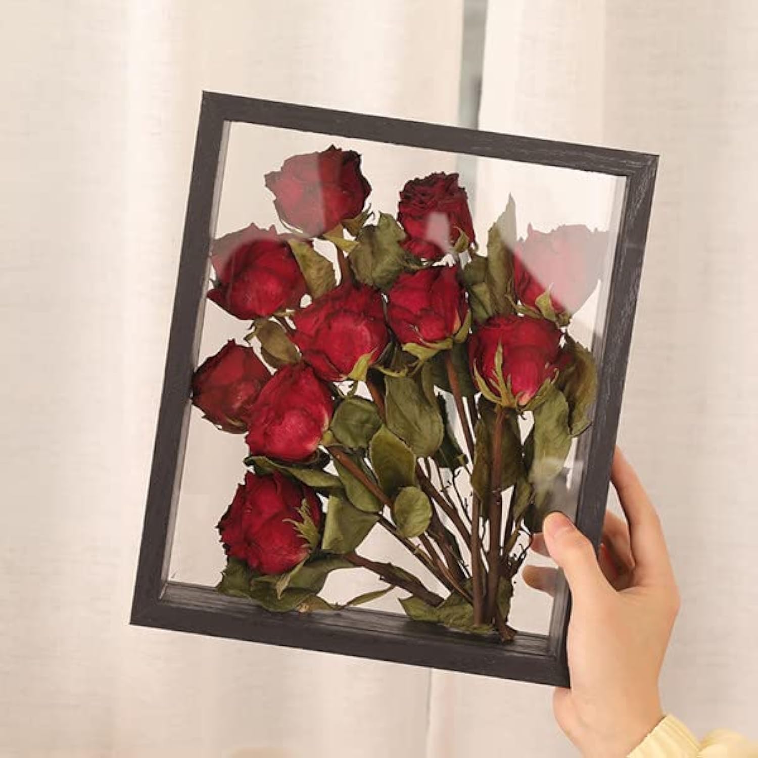 JOSON 2 packsWooden Dried Flower Photo Frame Dried Flower Display Stand Decorative Floating Photo Frame (Black 4x6)
