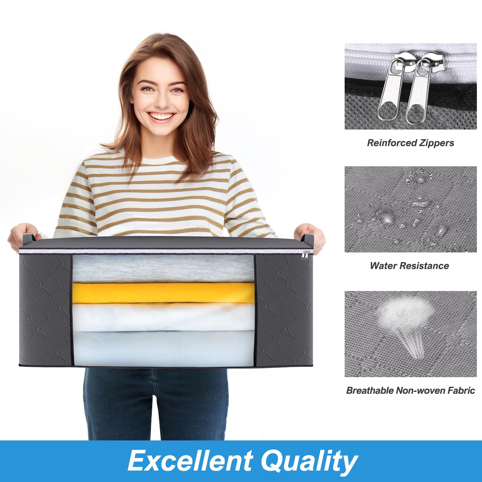 LevapMan 100L Foldable Blanket Storage Bags with Handle, Waterproof Underbed Storage Bag with Clear Window&Zipper for Bedroom, L