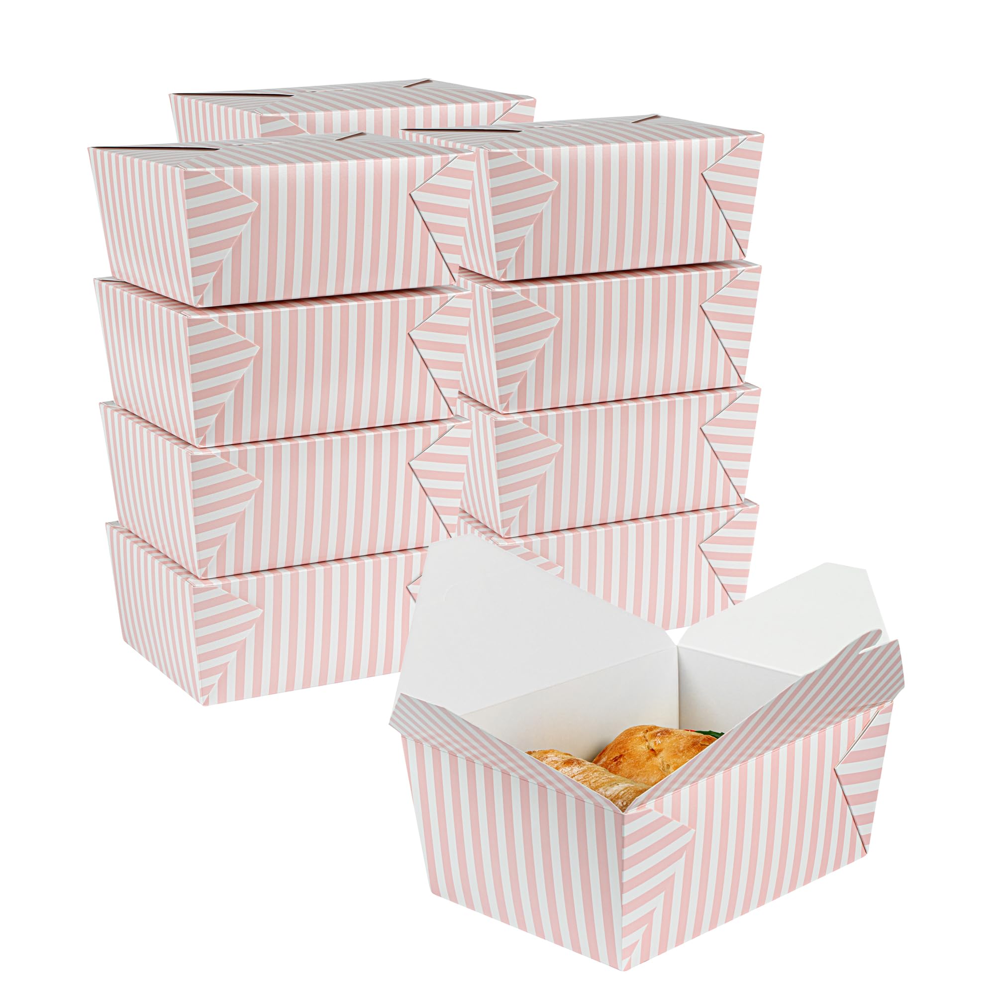 Restaurantware-Bio Tek 8.5 x 6.2 x 3.5 Inch Food Containers, 200 Durable Takeaway Boxes - Disposable, Striped, Pink And White Pa