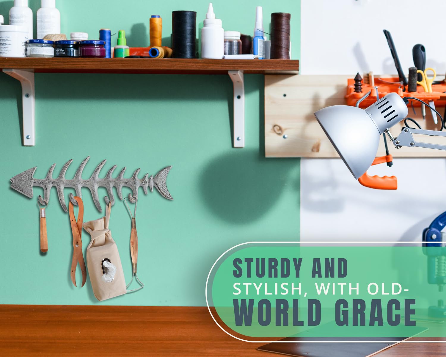 Comfify Decorative Fish Bones Wall Mounted Towel Rack Stylish Cast Iron Hanger W/ 4 Fish    Hooks | Includes Screws And Anchors