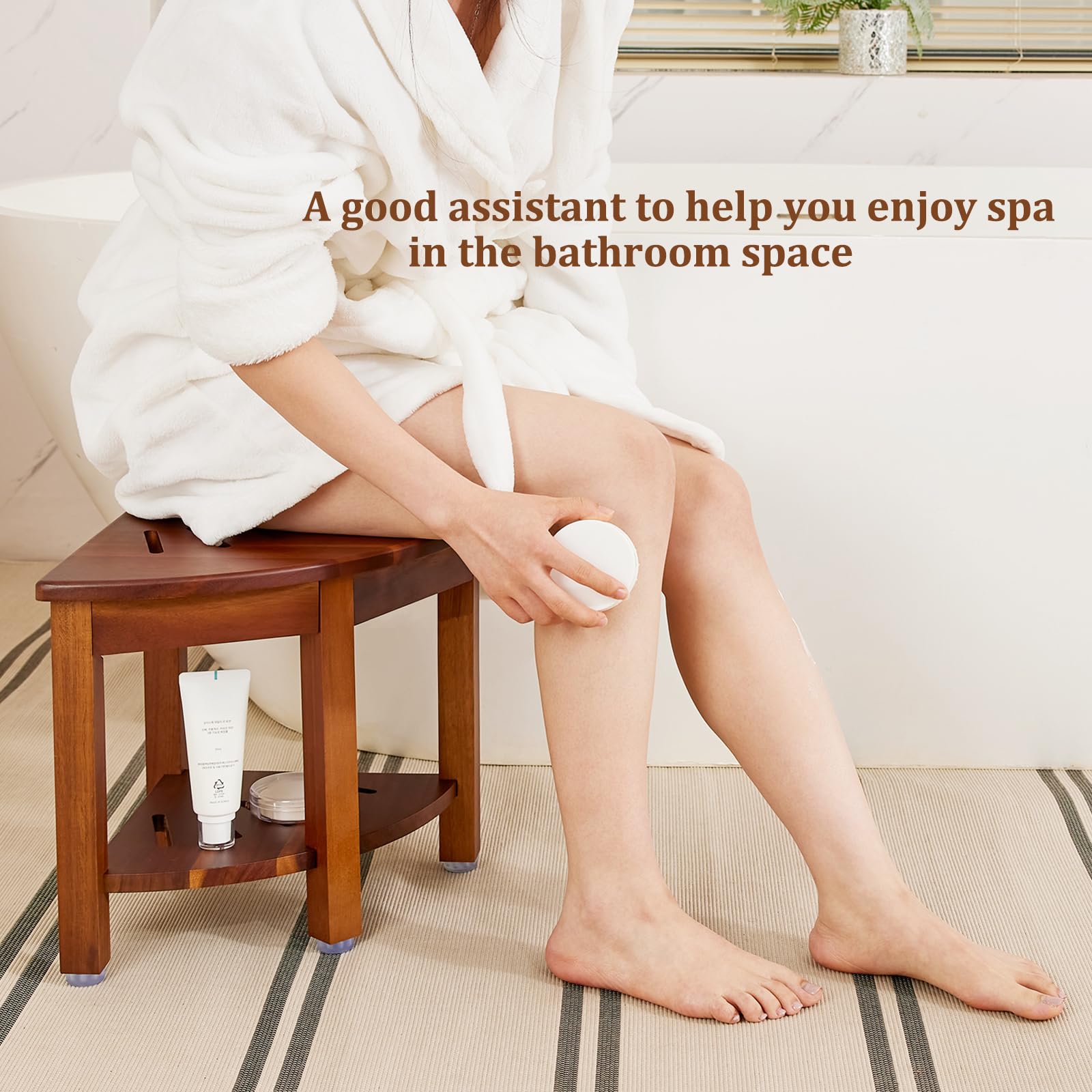 Housejoy Corner Shower Bench With Shelf, Corner Shower Stool For Shaving Legs, Shower Foot Rest Waterproof Bathroom Bench -Bath