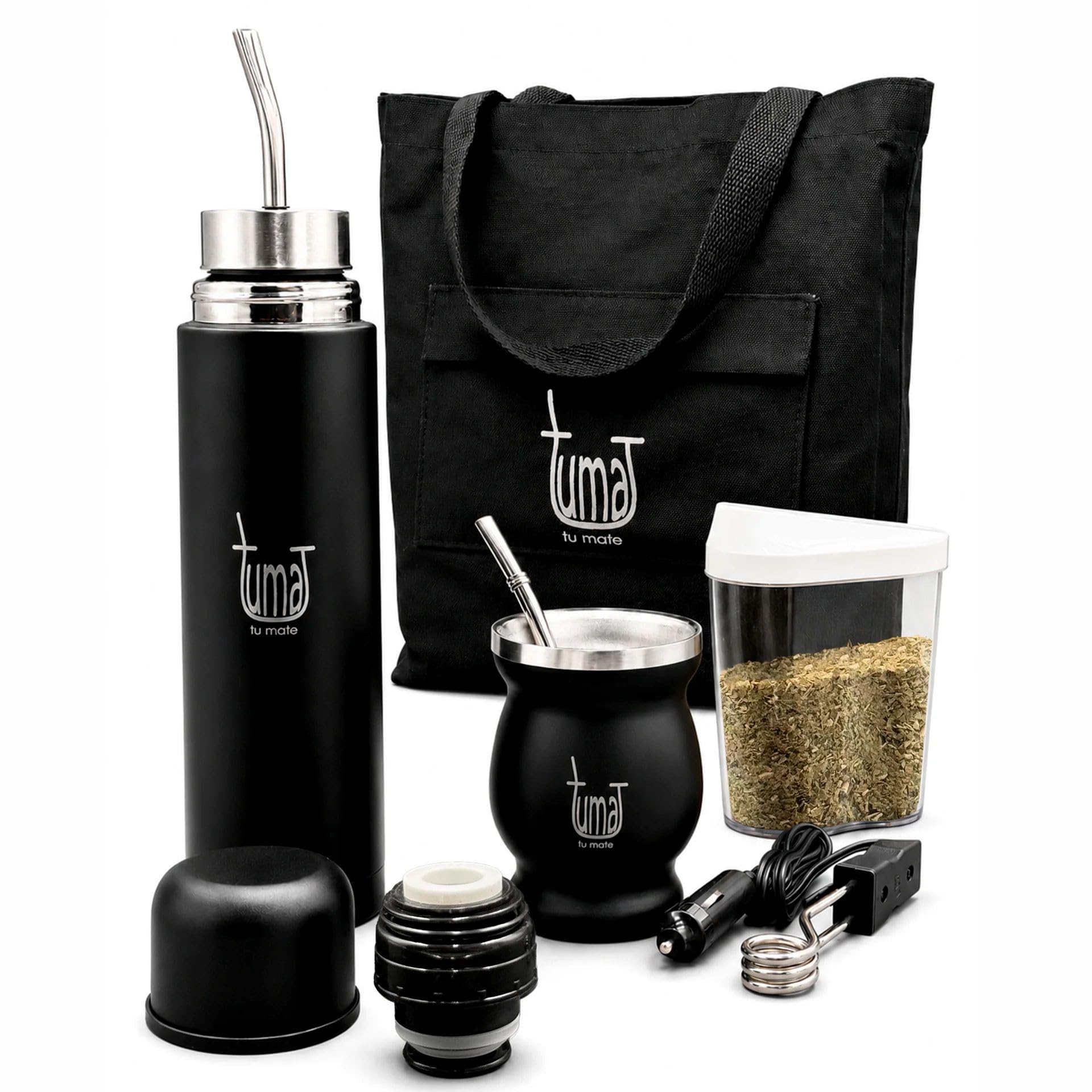 TUMA TU MATE Yerba Mate Kit, AutoMate Thermo, Mate Cup, Bombilla, Black