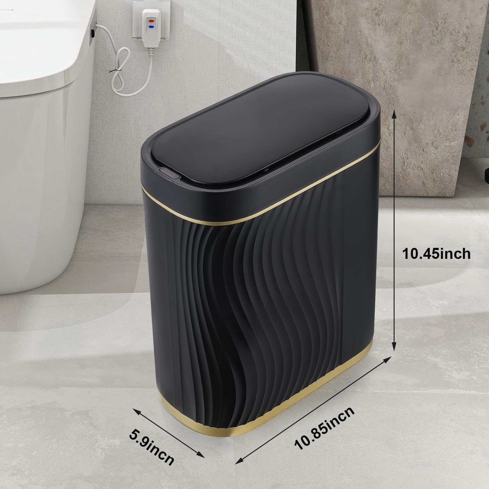 Syncvibe Bathroom Small Trash Can 2 Gallon Black Sensor Garbage Can With Lid, Plastic Automatic Trash Bin, Slim Motion Sensor Tr