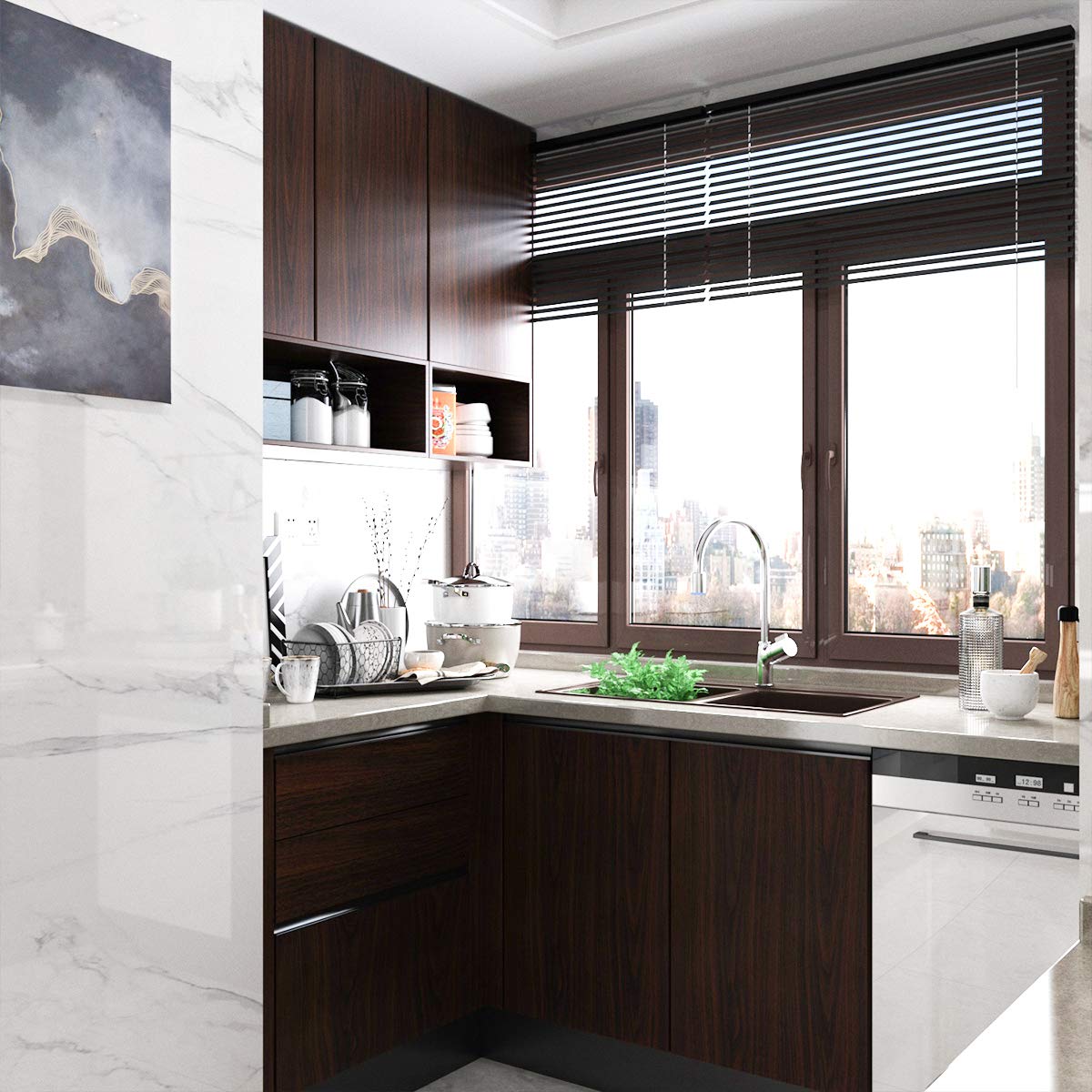 Dark Brown Wood Grain Wallpaper Faux Walnut Wood Contact Paper Self-adhesive Wood Stickers for Furniture Waterproof Wallpaper Pe