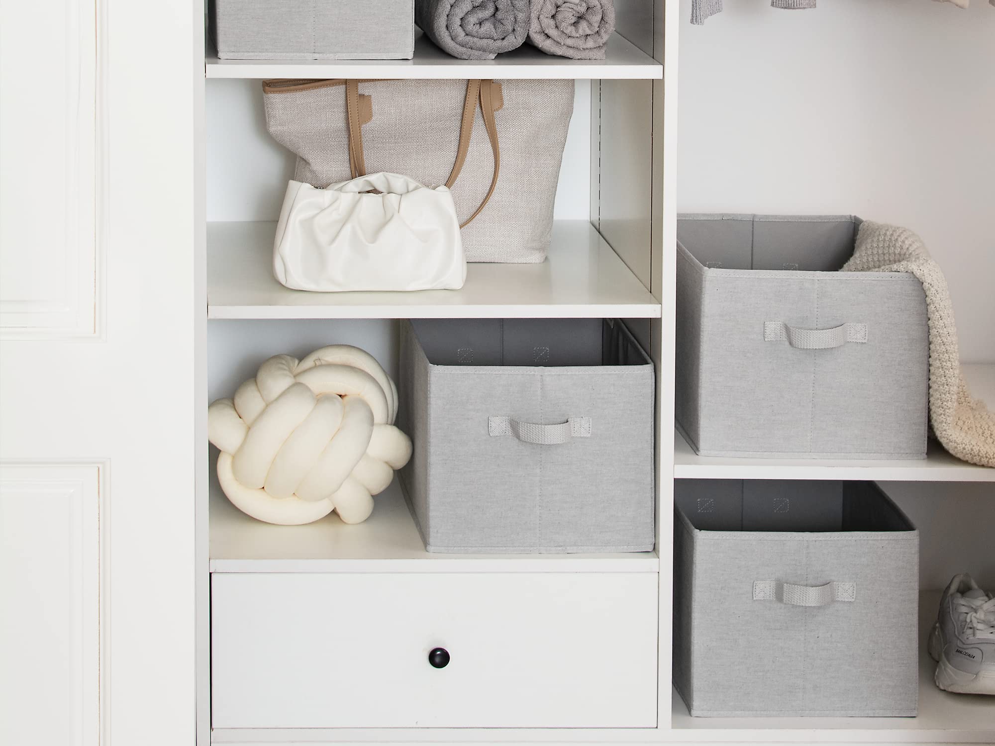 Storageworks 32L Storage Baskets For Shelves, Foldable Storage Bins With Handles, Fabric Closet Bins For Organization, Light Gre