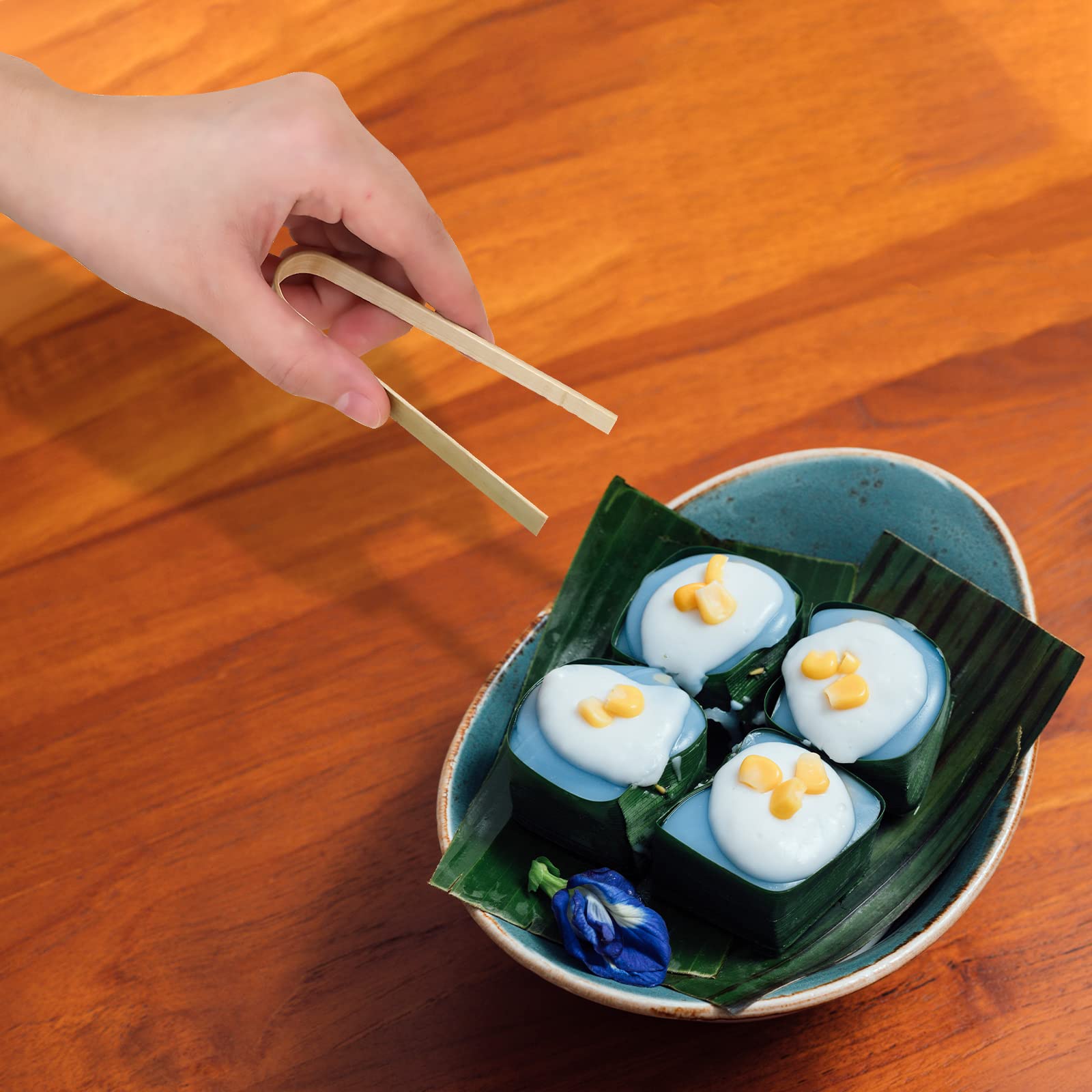 Luter 20 Pieces 9 Cm Bamboo Tongs Disposable Kitchen Utensils Bread Tongs Natural Bread Tongs For Fruits Tea Toast Cooking