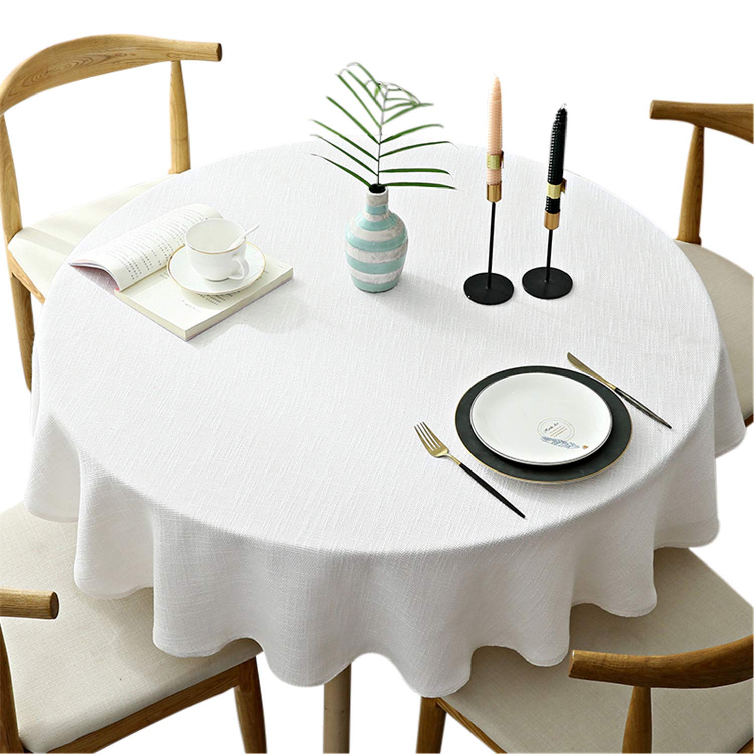 Fhberni Heavy Weight Round Tablecloth, Decorative Solid Color Table Cover, Cotton Linen Table Cloth For Kitchen Dining Home Tabl