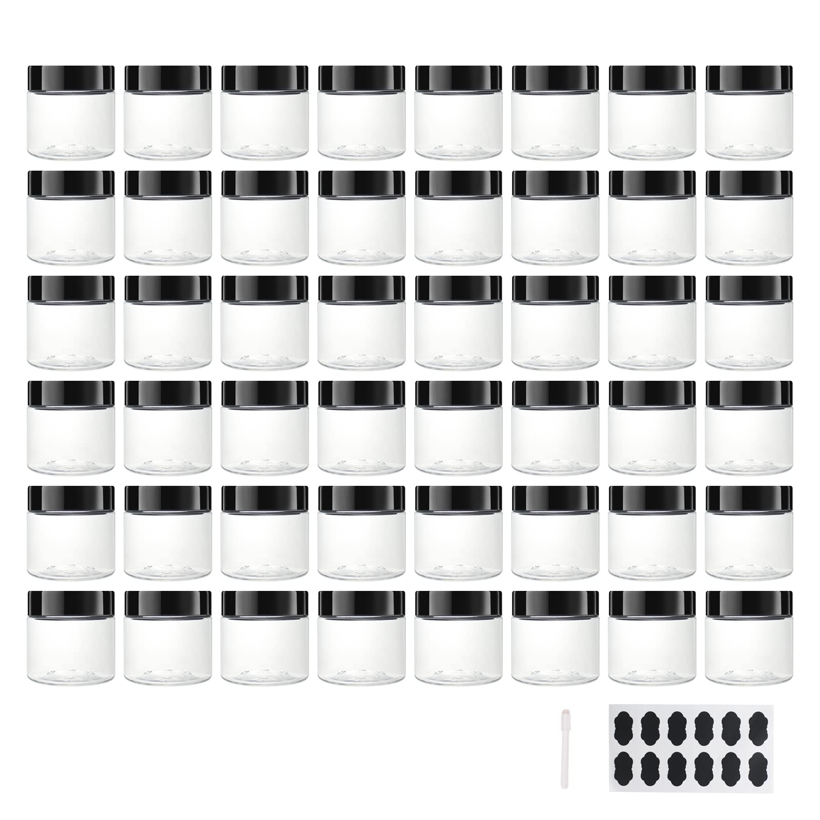 Zmybcpack 48 Pack 2 Oz(55Ml) Round Clear Plastic Slime Jars With Lids, Labels, 2 Pens, Pet Containers, Storage Jars, Travel Jars