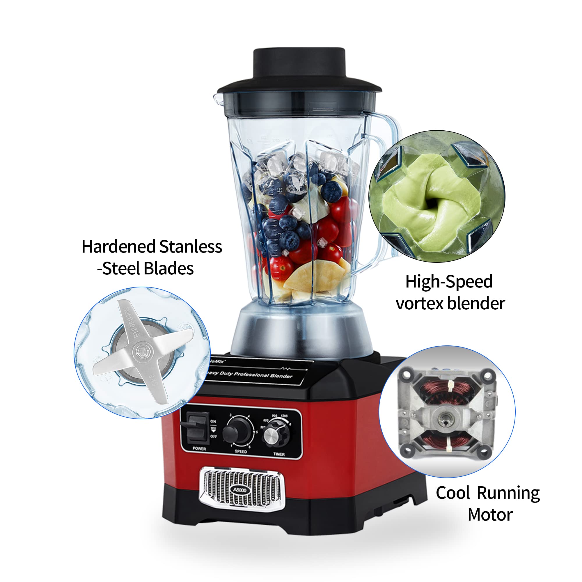 Biolomix Heavy Duty Commercial Blender,2200W 60Oz Professional Kitchen Blender For Smoothies,Shakes,Ice And Frozen Fruit,Optiona