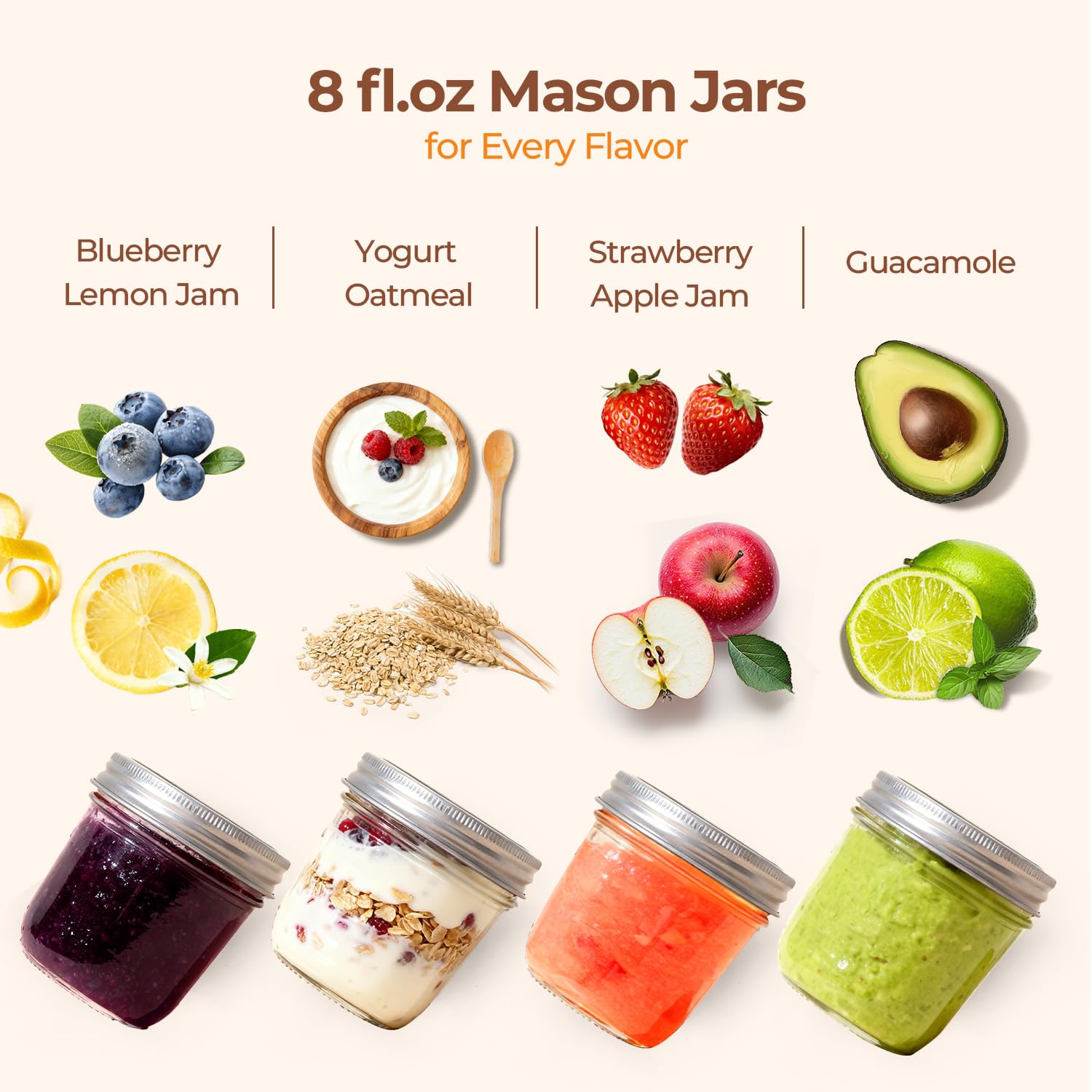 ComSaf Wide Mouth 8 oz Mason Jars with Lids, 6 Pcs Small Mason Containers, Canning Jars, 8oz Glass Jar with Lid, Canning Jars fo