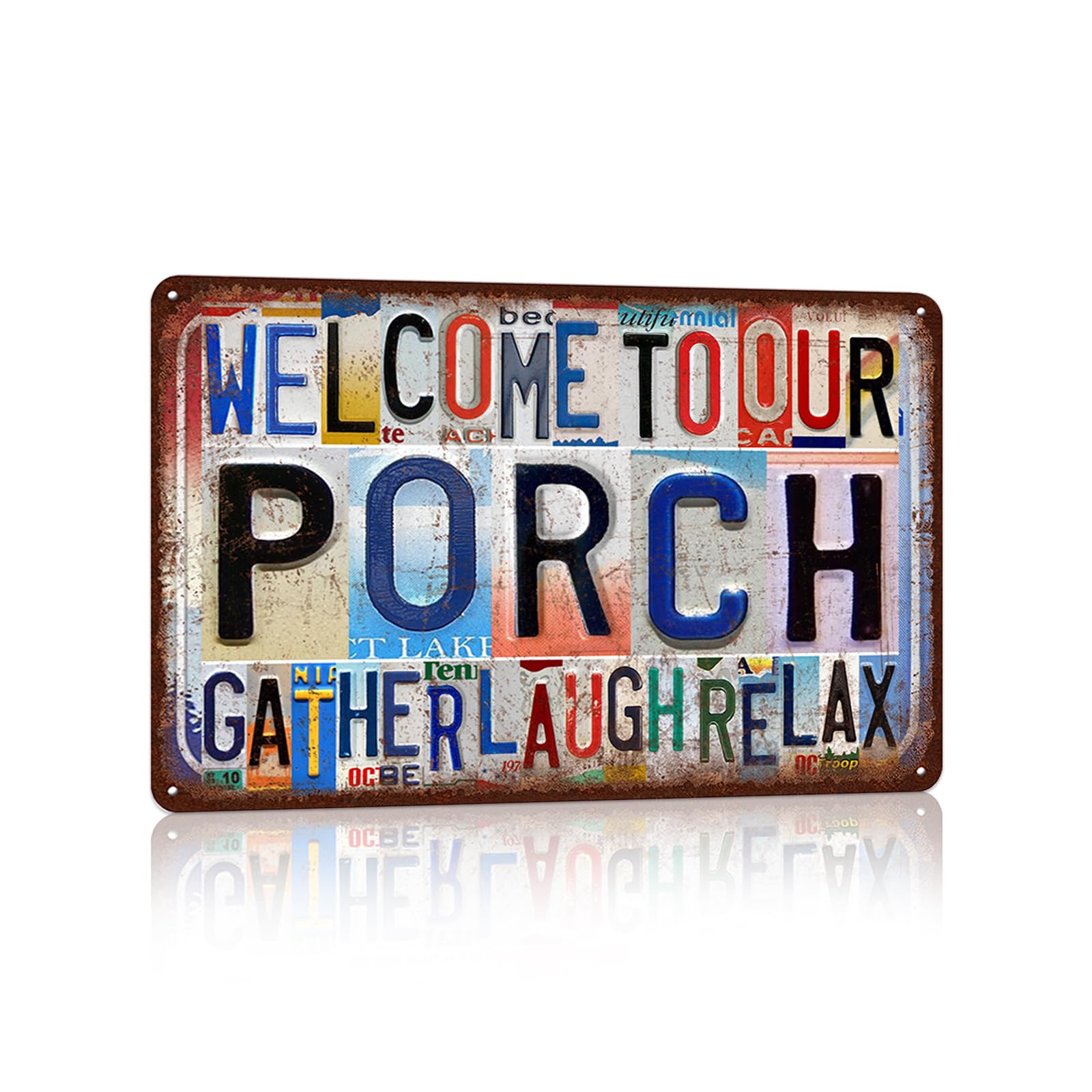 TREEPERI Vintage Welcome To Our Porch Wall Decor Metal Sign Tin Signs - Gather Laugh Relax