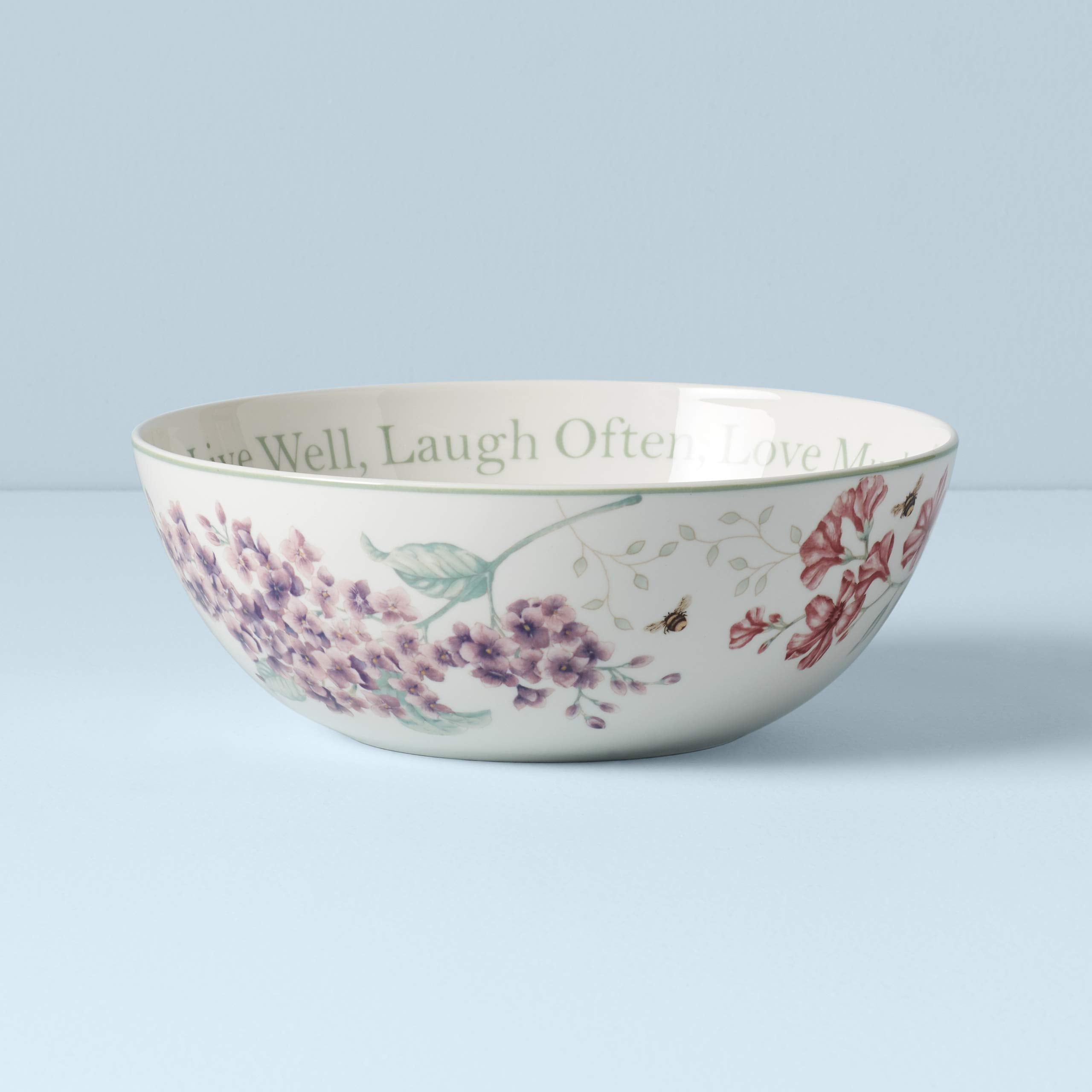 Lenox Butterfly Meadow Live Well, Laugh Often, Love Much Serving Bowl, White -