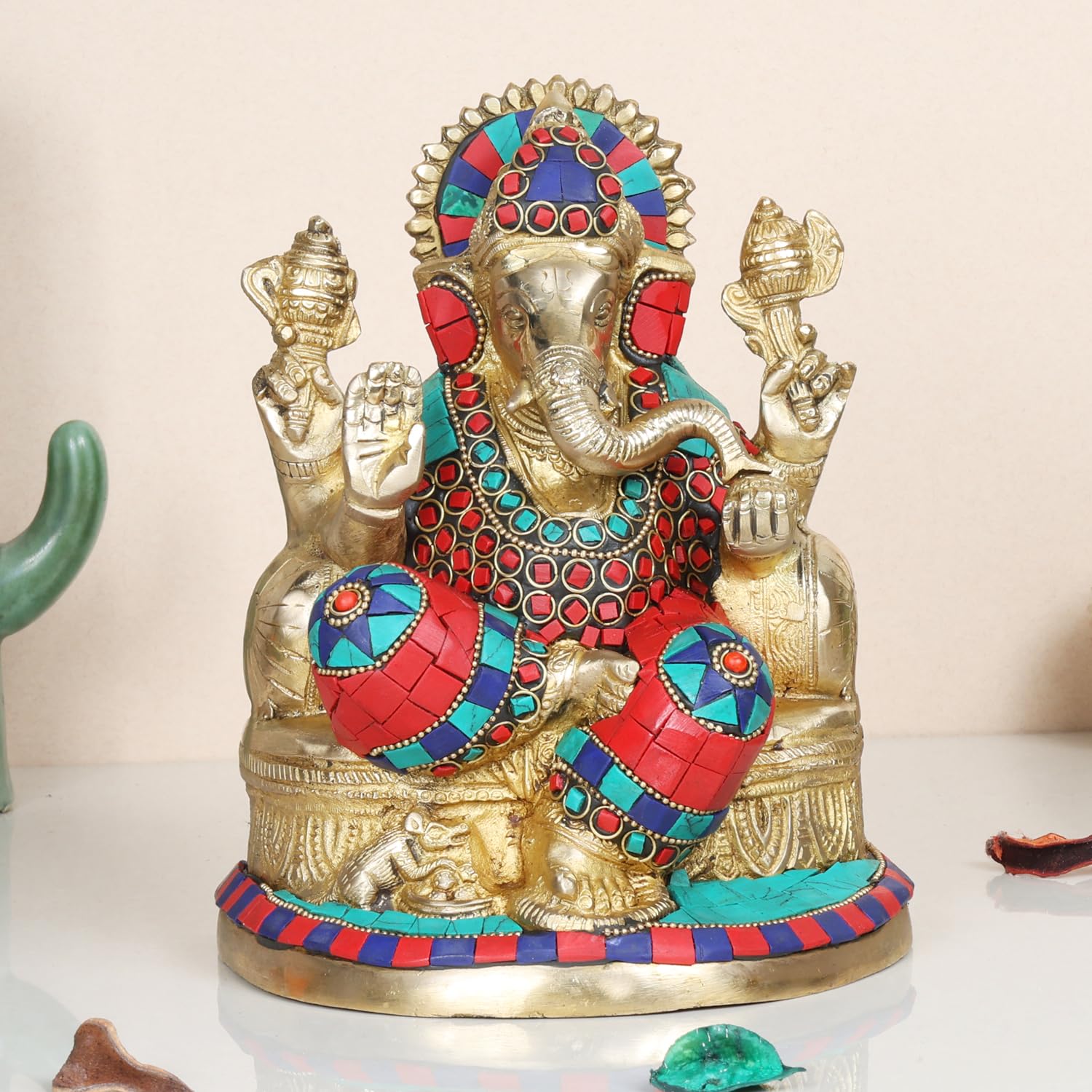 Artvarko Ganesha Statue Ganesh Idol Brass With Inlay Work For Home Dcor Living Room Office Murti Showpiece Religious Temple 7.5