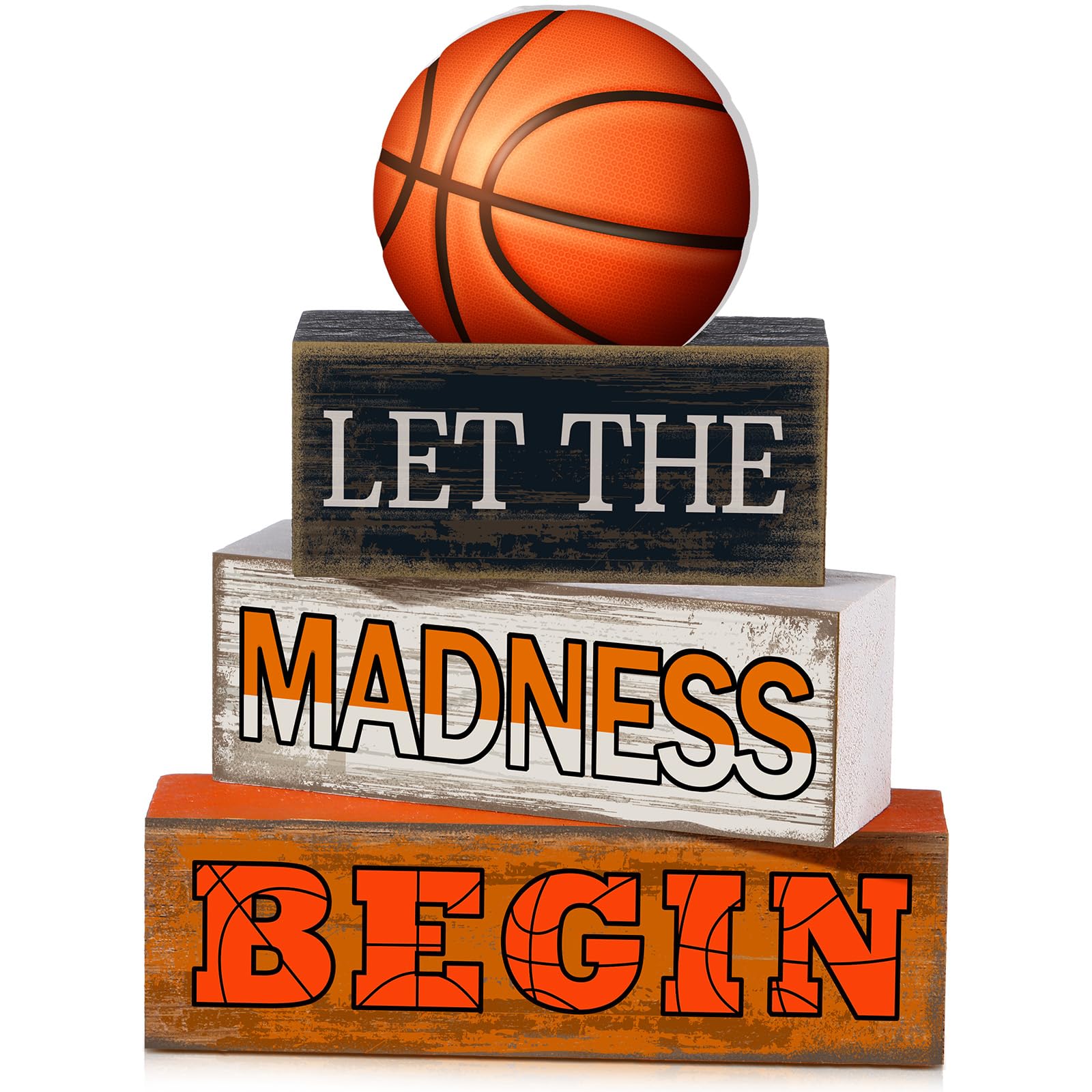 Yuntau 4 Pcs Basketball Wooden Table Decorations Basketball Tiered Tray Decor Birthday Party Table Centerpieces Rustic Wood Bloc