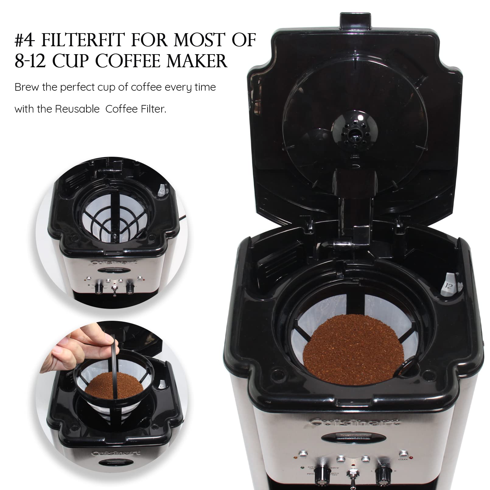 Cestlaive (4-Pack) No.4 Cone Reusable Replacement Coffee Maker Basket Filter Compatible With Cuisinart, Ninja Coffee Bar Brewer