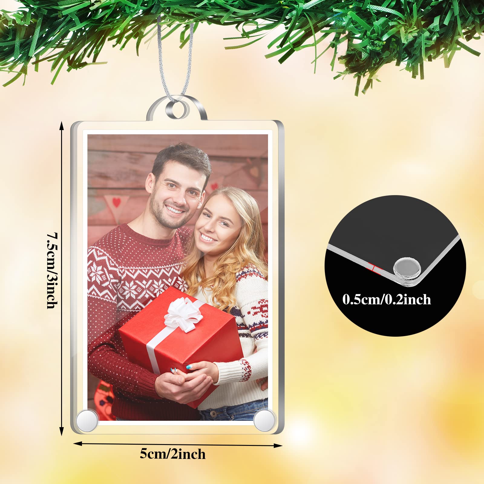 Weysat 8 Pcs Christmas Photo Ornaments Small Hanging Picture Frame Ornaments Wallet Size Picture Frames for Christmas Tree Decor