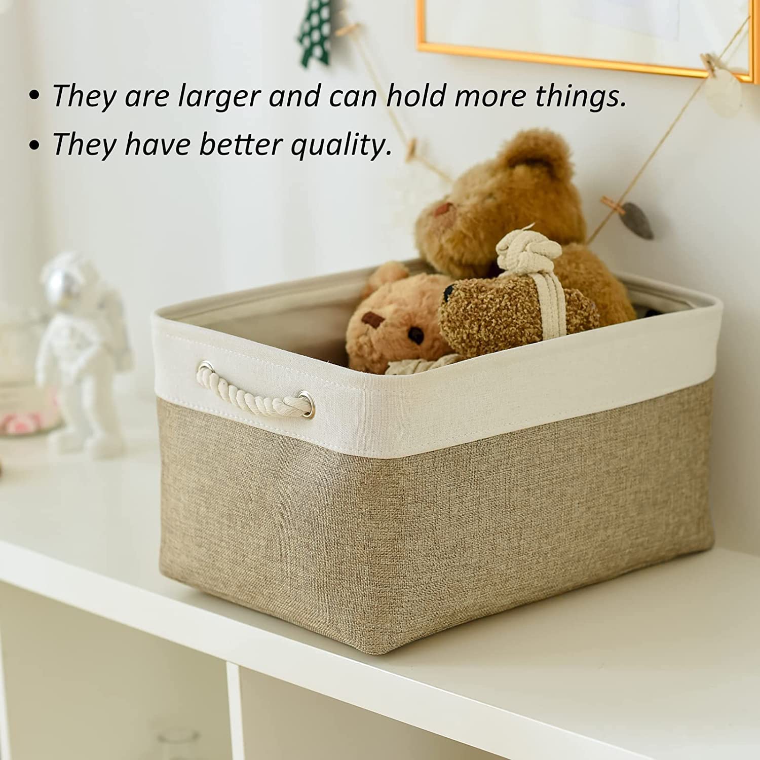 TcaFmac Storage Basket for Organizing - Large 4 Pack Fabric Storage Bins Baskets for Shelves  Foldable Storage Cubes for Closet Cloth Toy Box Gift Organizer(White & Khaki16x12x8 inch)