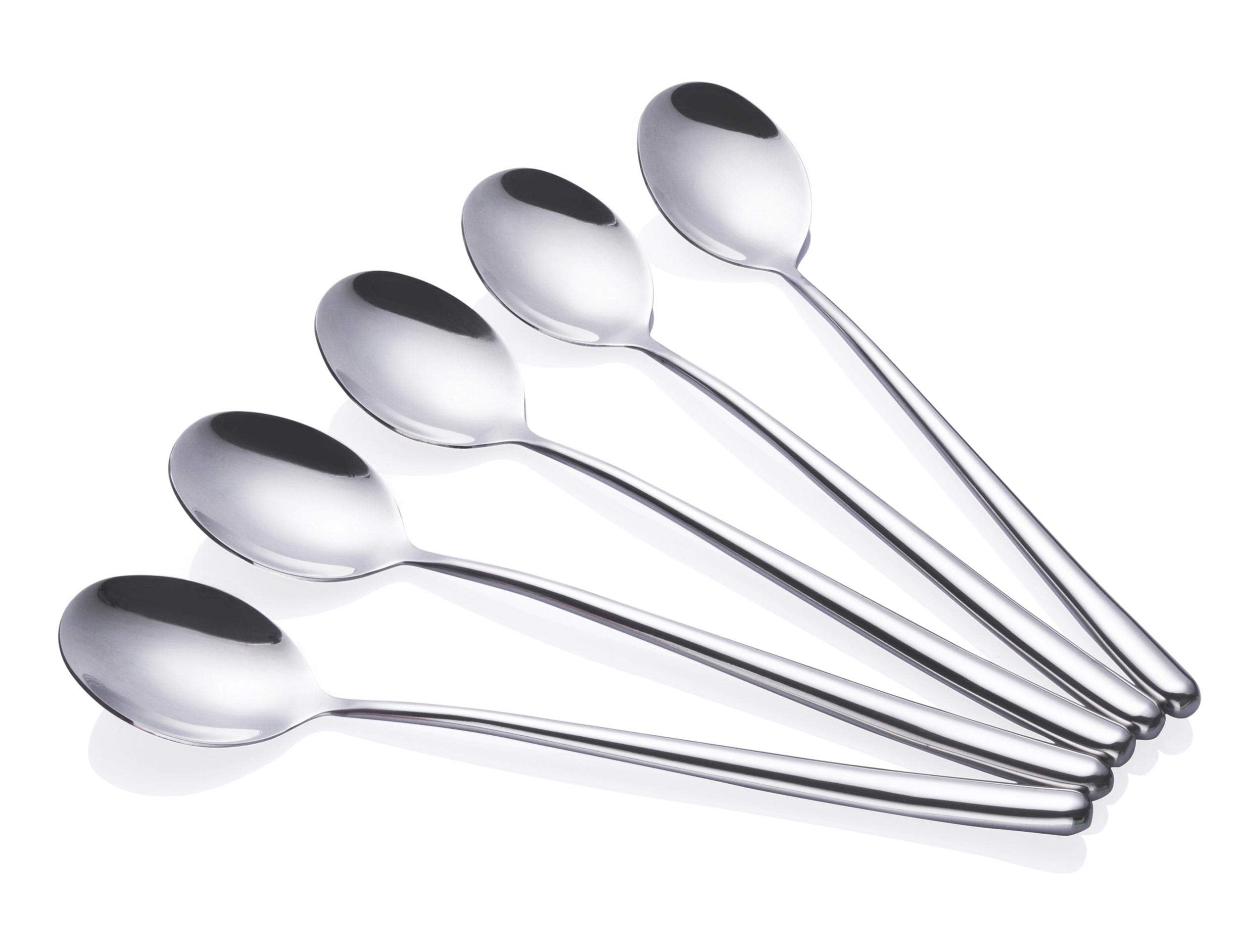 Korean Long Handled Soup Spoon, Pack Of 5,Bar Spoons Long,Silver,Set Of 5