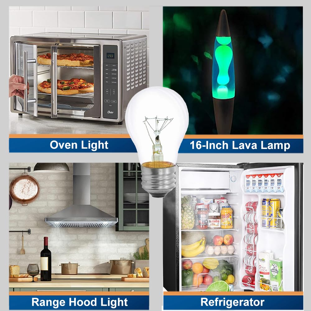 Appliance Oven Light Bulb A15 40W High Temperature 300 Degree Resistant For Microwave Oven 16-Inch Lava Lamp Range Hood Refriger