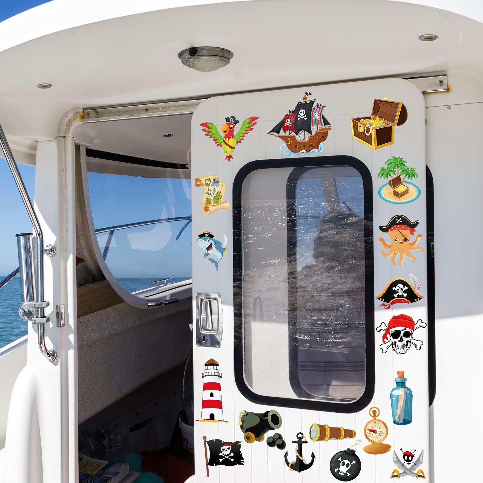 25 Pcs Pirate Cruise Door Magnets Halloween Funny Skull Car Magnets Ship Cruise Door Decorations Magnet Stickers Treasure Treat
