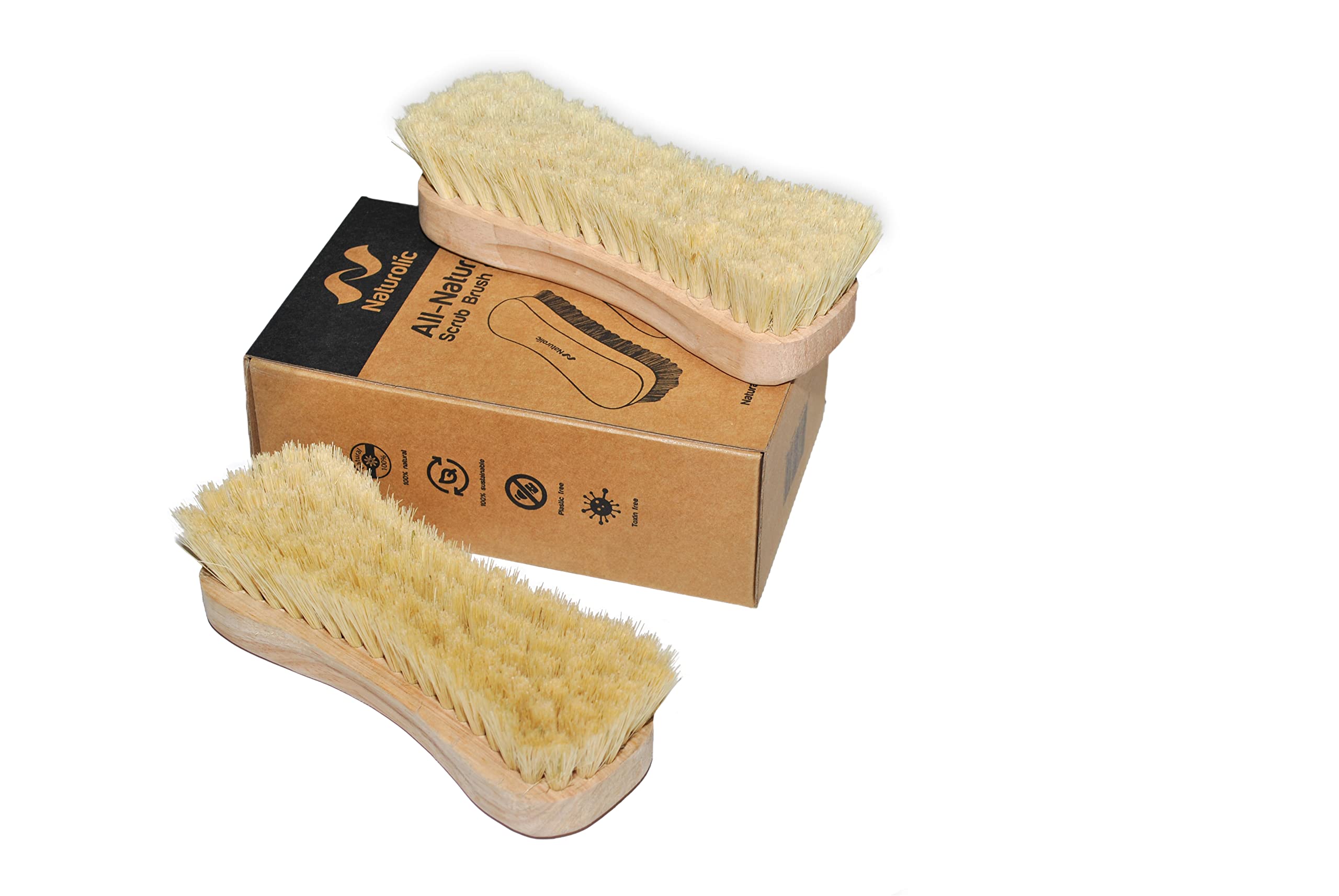 All-Natural Wooden Scrub Brush Set |Tampico Bristle Brush For Cleaning | Scrub Brushes For Cleaning | Floor, Tub, Kitchen, And C