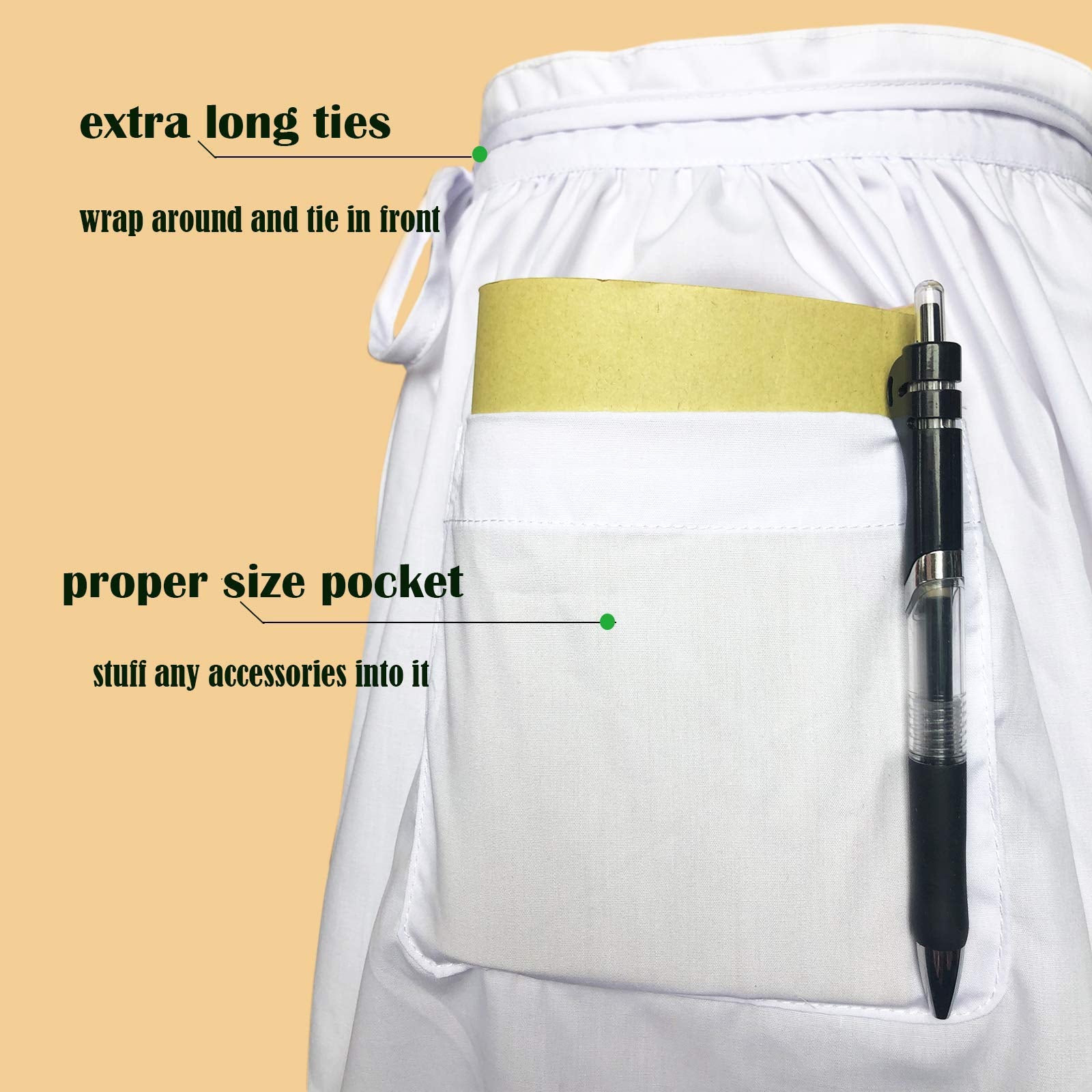 Cityelf Vintage Adjustable Ruffle White Apron Maid Costume Victorian Style 50S Dress Apron With Long Ties And Pockets