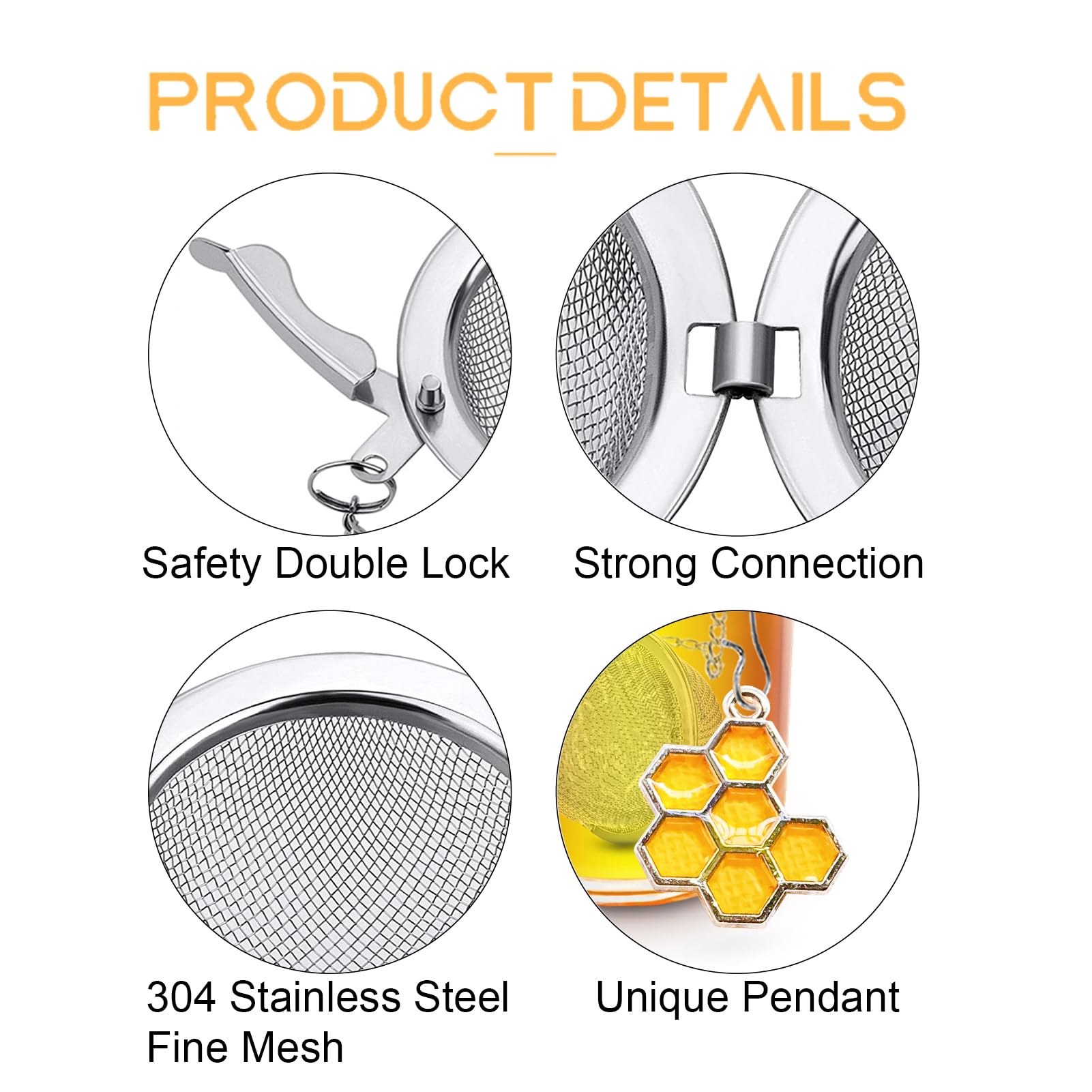 Tea Strainers For Loose Tea, Set Of 2 Teasanavie Stainless Steel Tea Ball, Tea Infuser With Honeybee & Beehive Charm