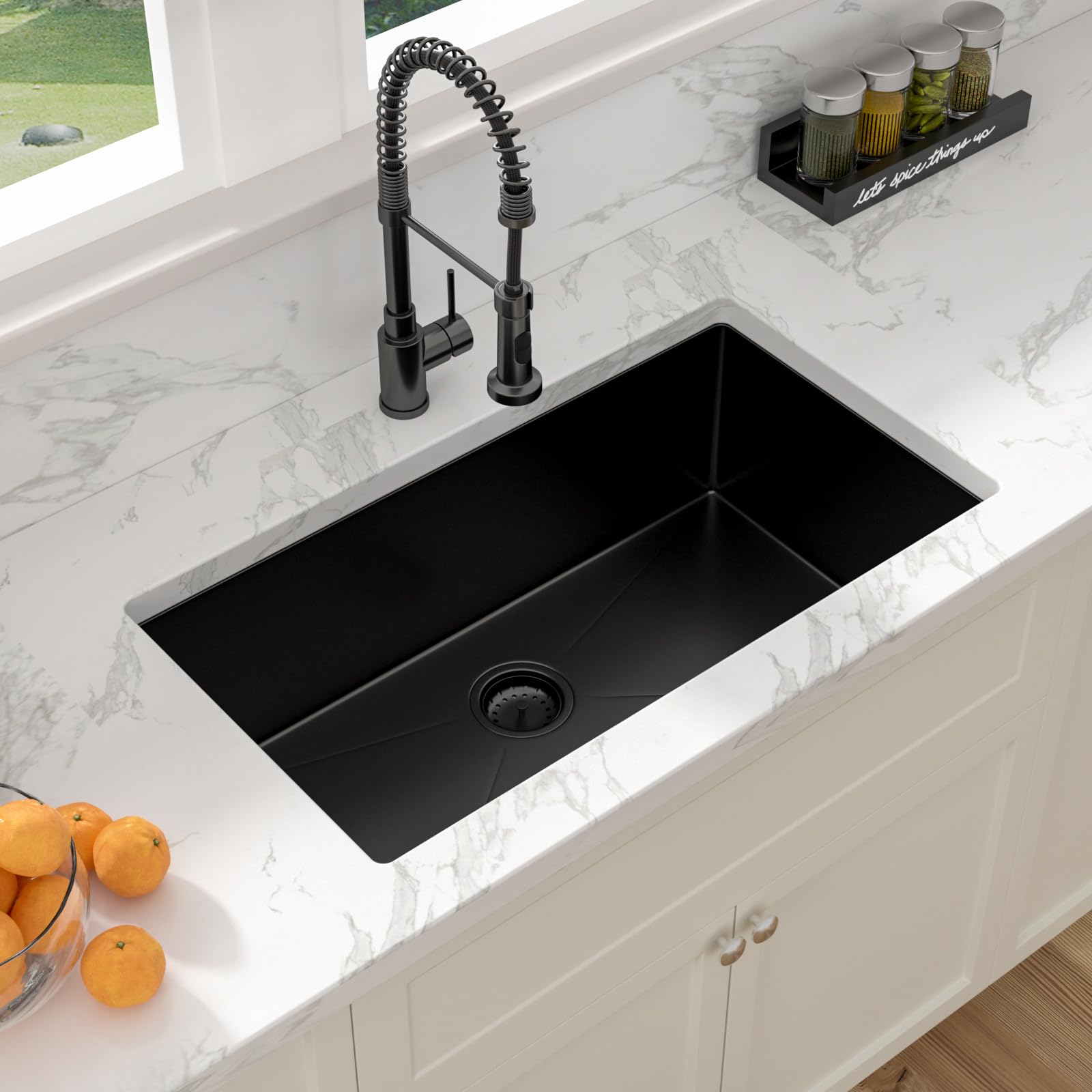 Sarlai 32 Matte Black Undermount Kitchen Sink - 32X19 Inch Kitchen Sink Undermount With Ledge Nano-Tech Round Corner 16 Gauge St