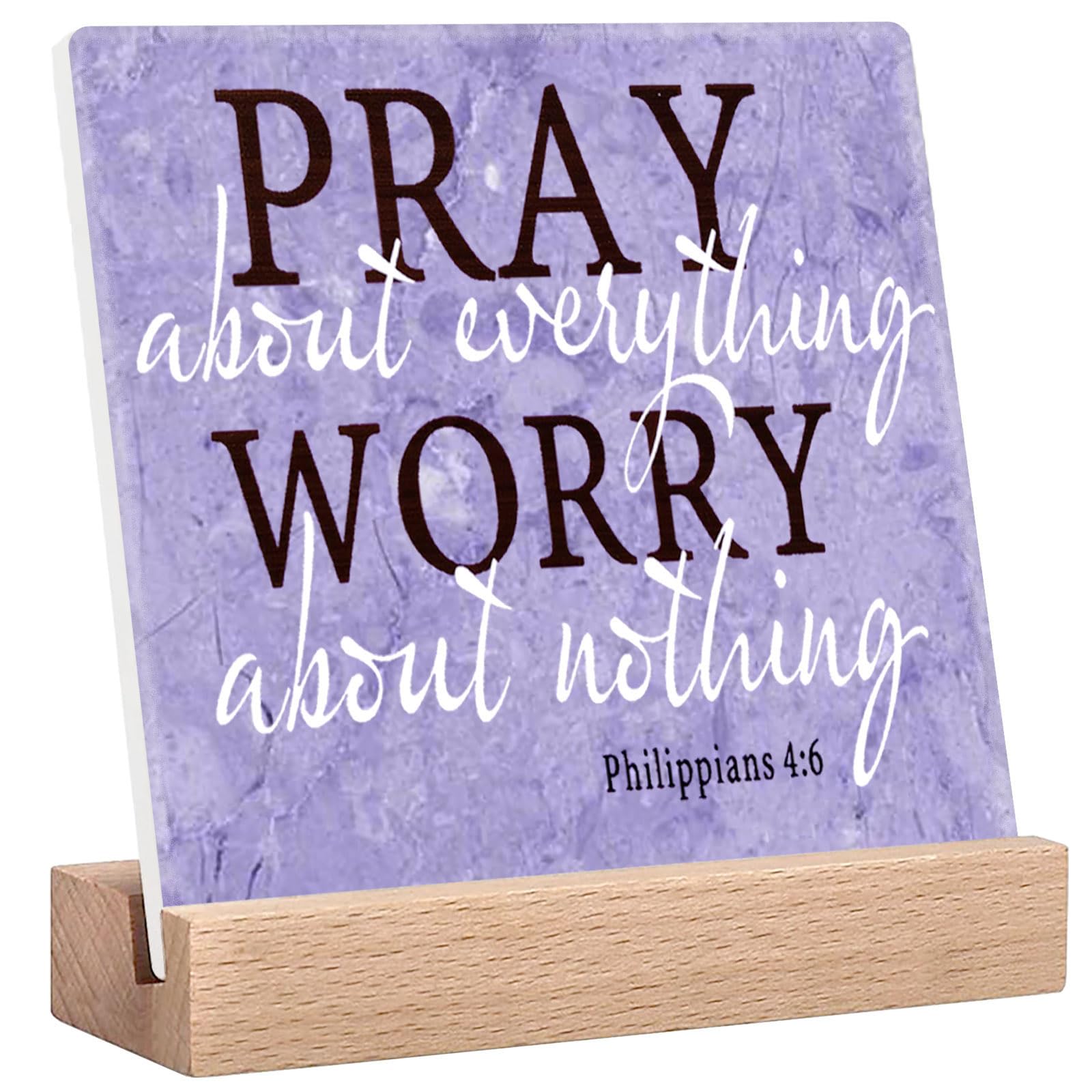 Purple Desk Decor For Bedroom Lavender Room & Office Desk Decor Pray About Everything Worry About Nothing Sign Prayer Room Sign 