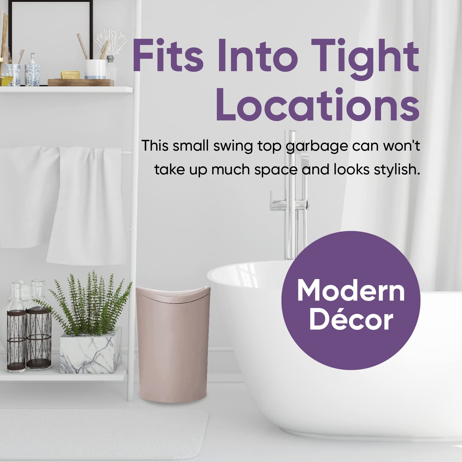 Superio Mini Bathroom Trash Can With Lid, Modern Mini Waste Bin With Swing Lid (1 1/2 Gallon, 6 Liter) Plastic Garbage Can For K