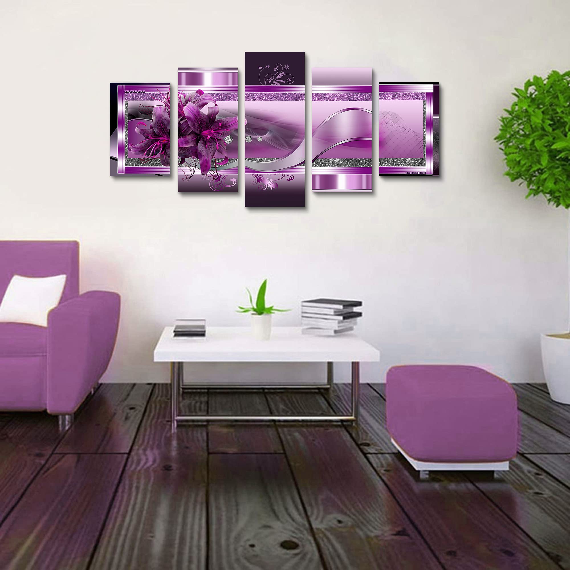 Luduhu Purple Orchid Flowers Canvas Print - Abstract Purple Floral Poster Wall Art Painting Decor For Home Decoration Artwork Pi