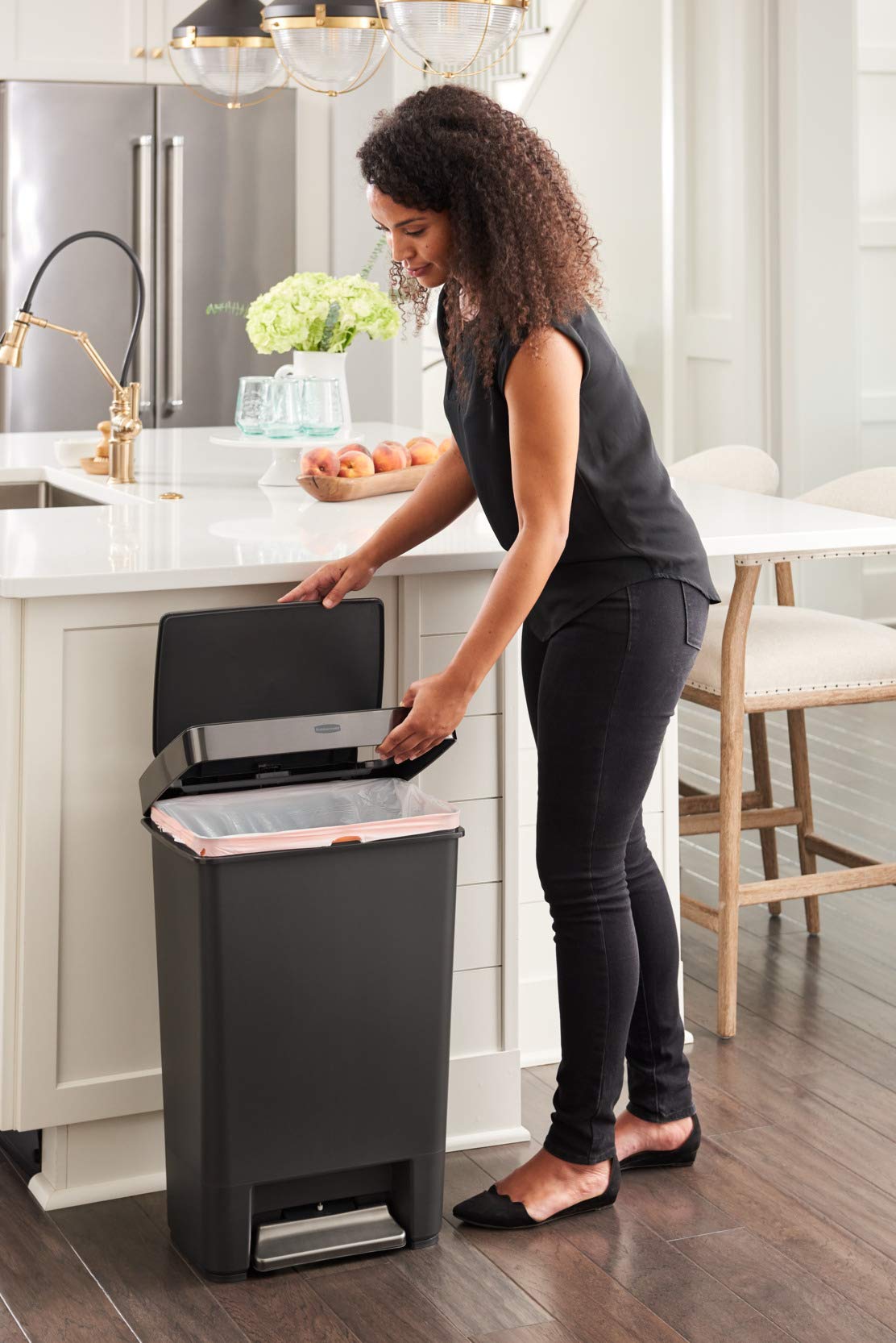 Rubbermaid Premier Series Iv Step-On Trash Can For Home And Kitchen, With Stainless Steel Lid, 12.4 Gallon, Charcoal