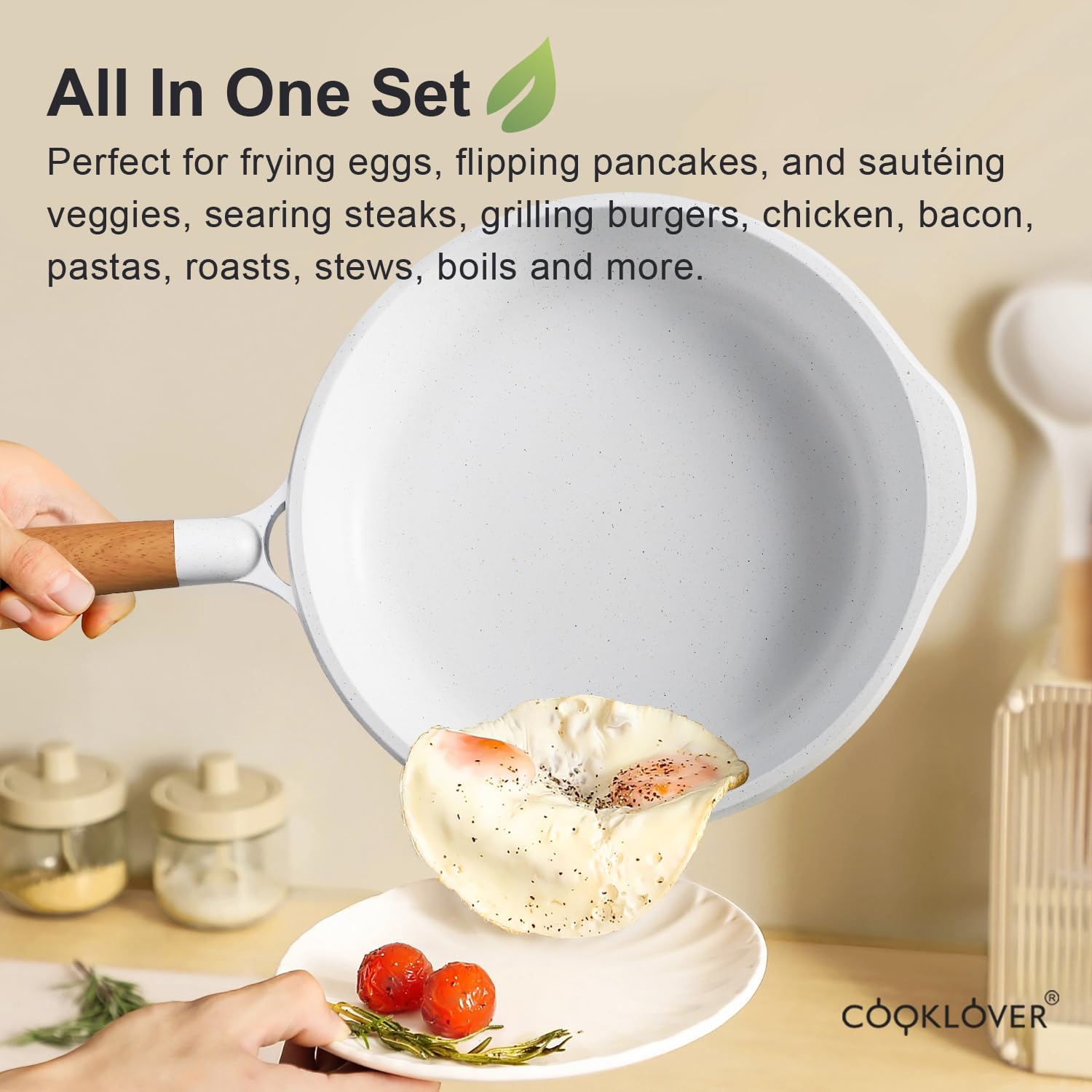 Cooklover Nonstick Frying Pan 100% Pfoa Free Cookware Induction Skillet Stir Fry Pan 7.9 Inch - White