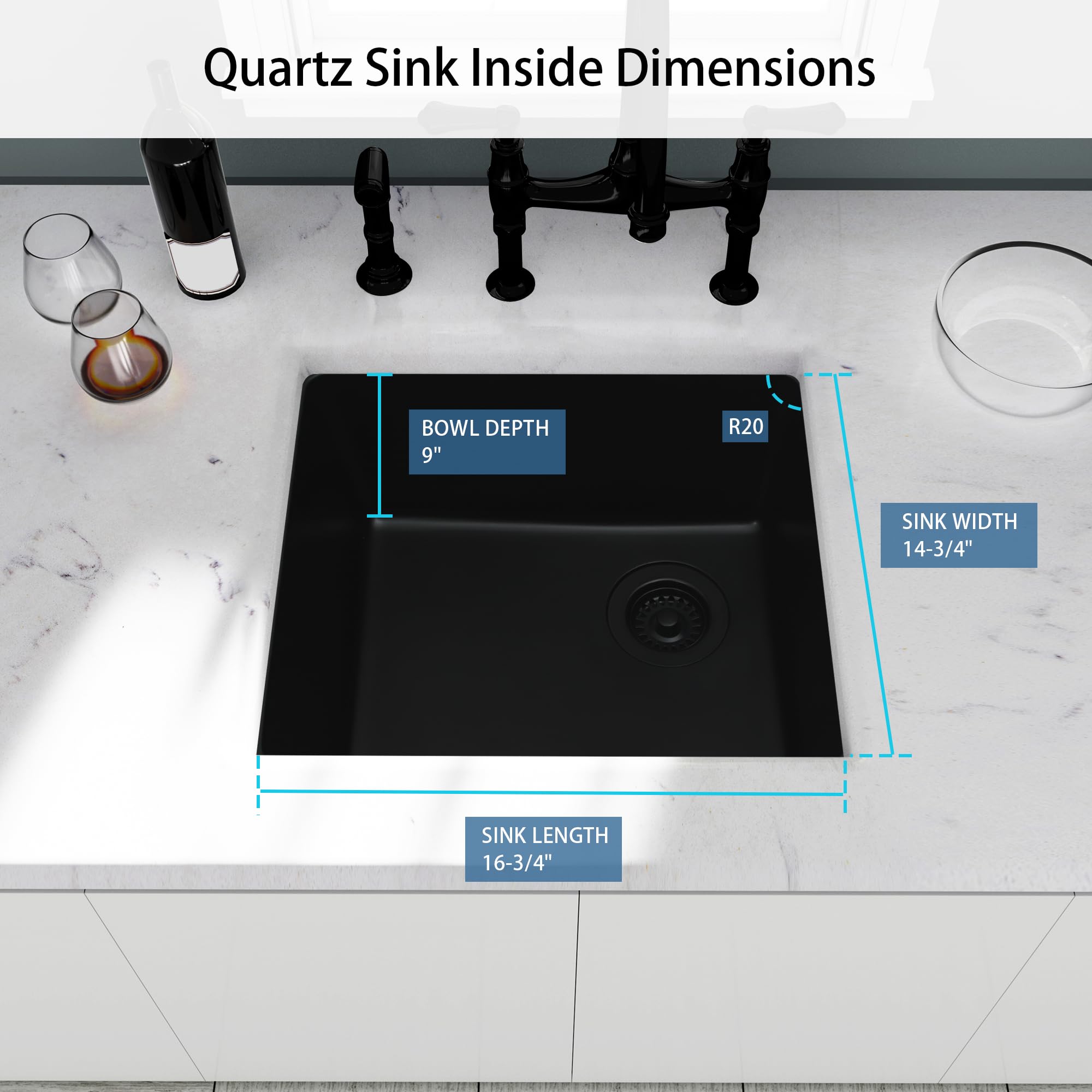 Monsinta Bar Sink,Bar Sink Undermount, 19'' X 17'' Black Bar Sink, Undermount Kitchen Sink With Accessories, Granite Kitchen Sin